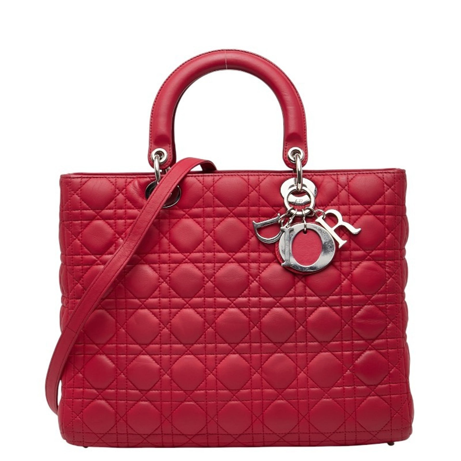 Christian Dior Dior Lady Cannage Large Handbag/Shoulder Bag, Red Leather