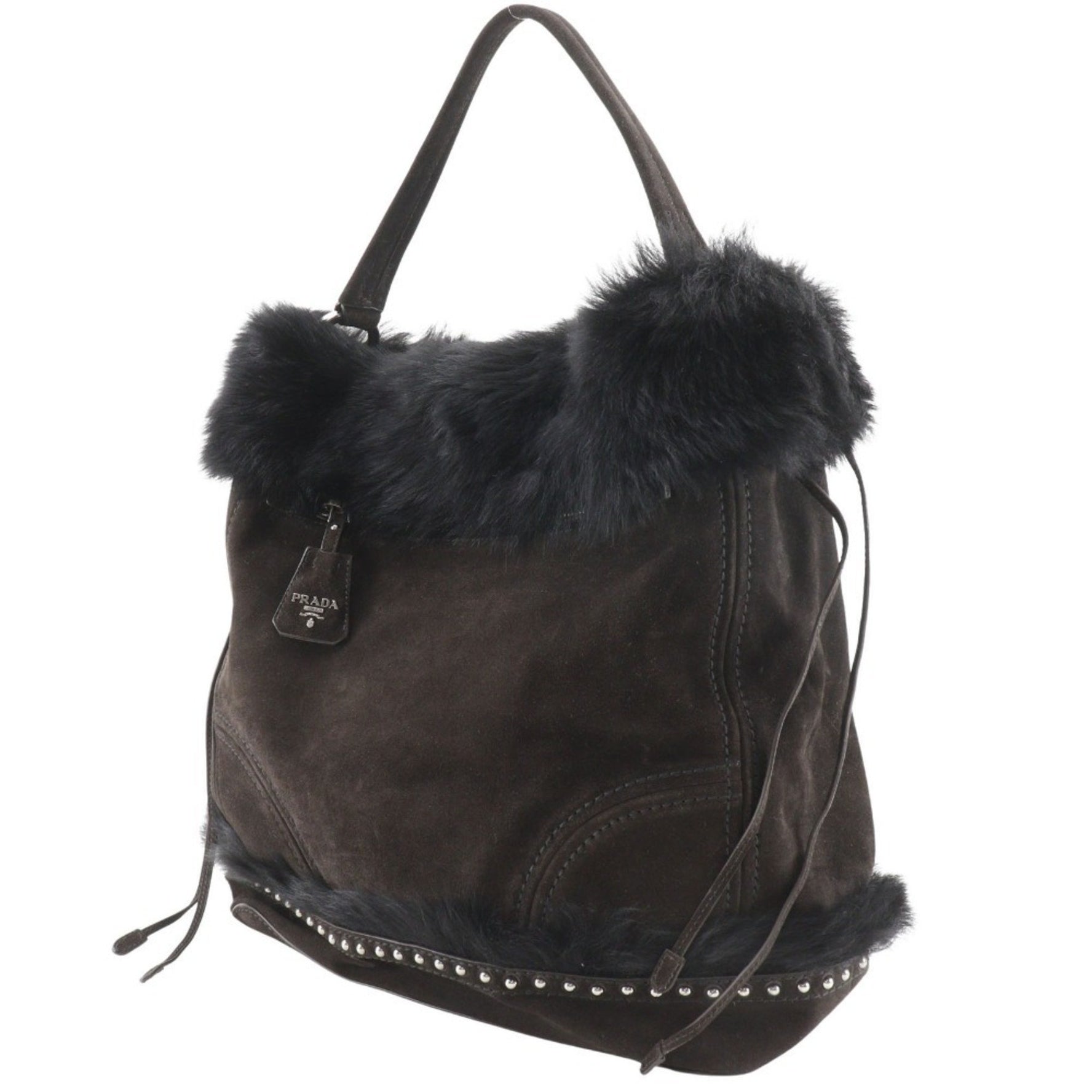 PRADA Shoulder Bag BR4578 Suede x Faux Fur Brown/Black Type One Belt Women's
