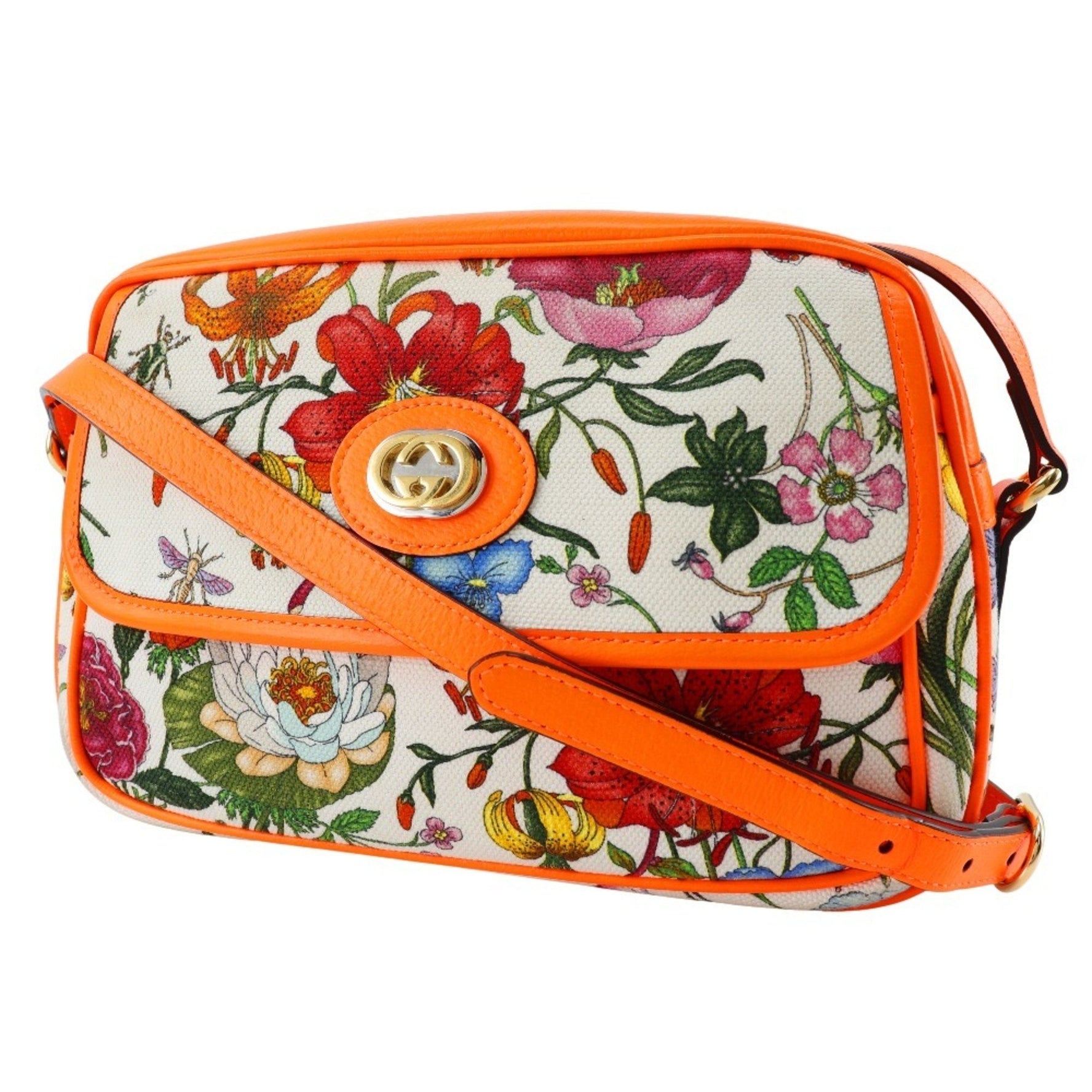 GUCCI GG Flora Shoulder Bag Canvas x Leather Flower