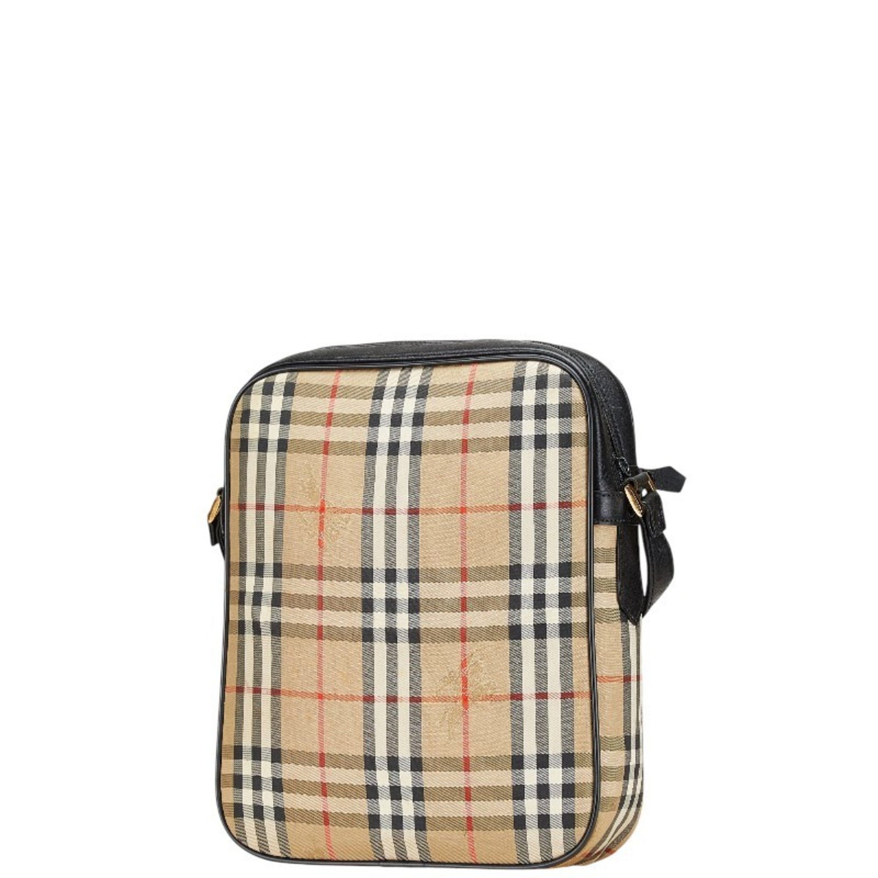 Burberry Nova Check Shadow Horse Crossbody Shoulder Bag in Beige Multicolor Canvas and Leather.