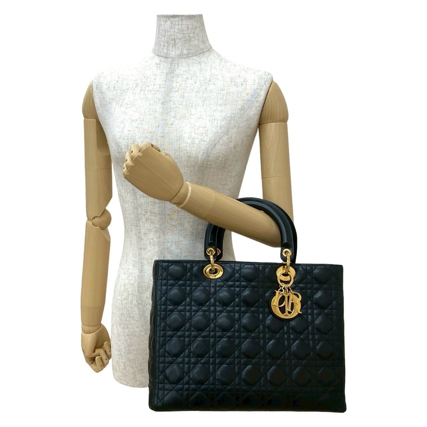 Christian Dior Lady Cannage Stitched Leather Handbag in