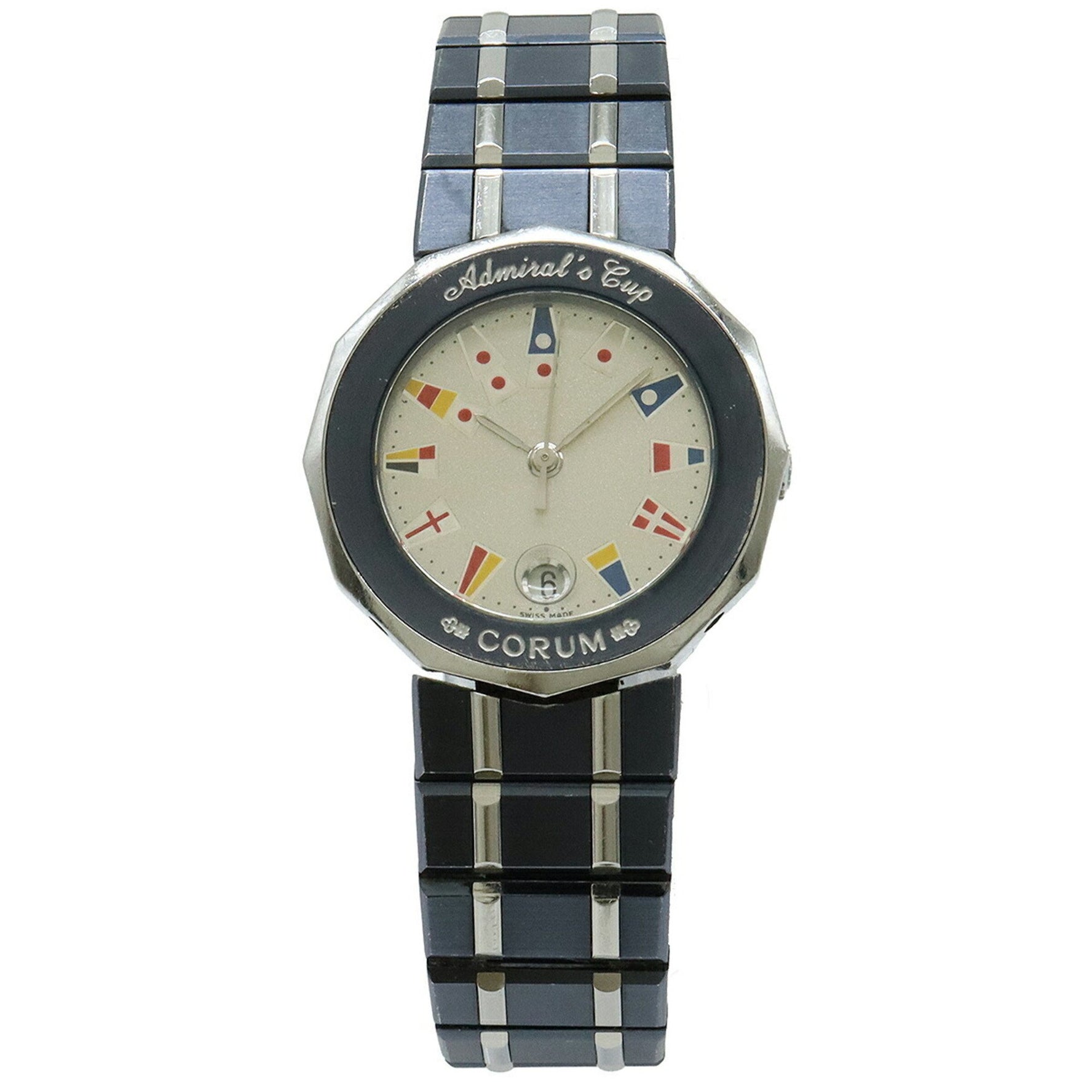 CORUM Admiral's Cup Gun Blue with Silver Dial and Stainless Steel Date Display, Quartz Watch