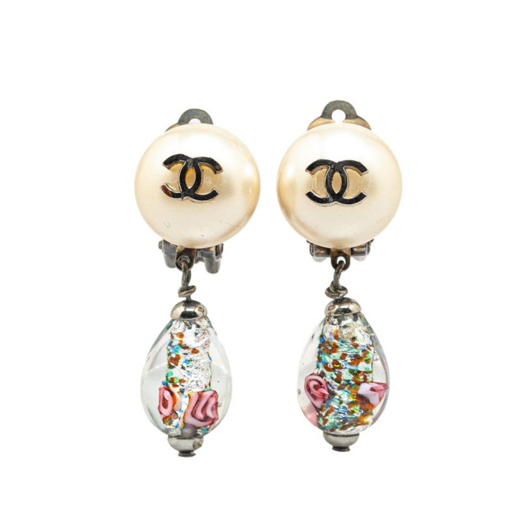CHANEL Coco Mark Faux Pearl Drop Earrings Metal