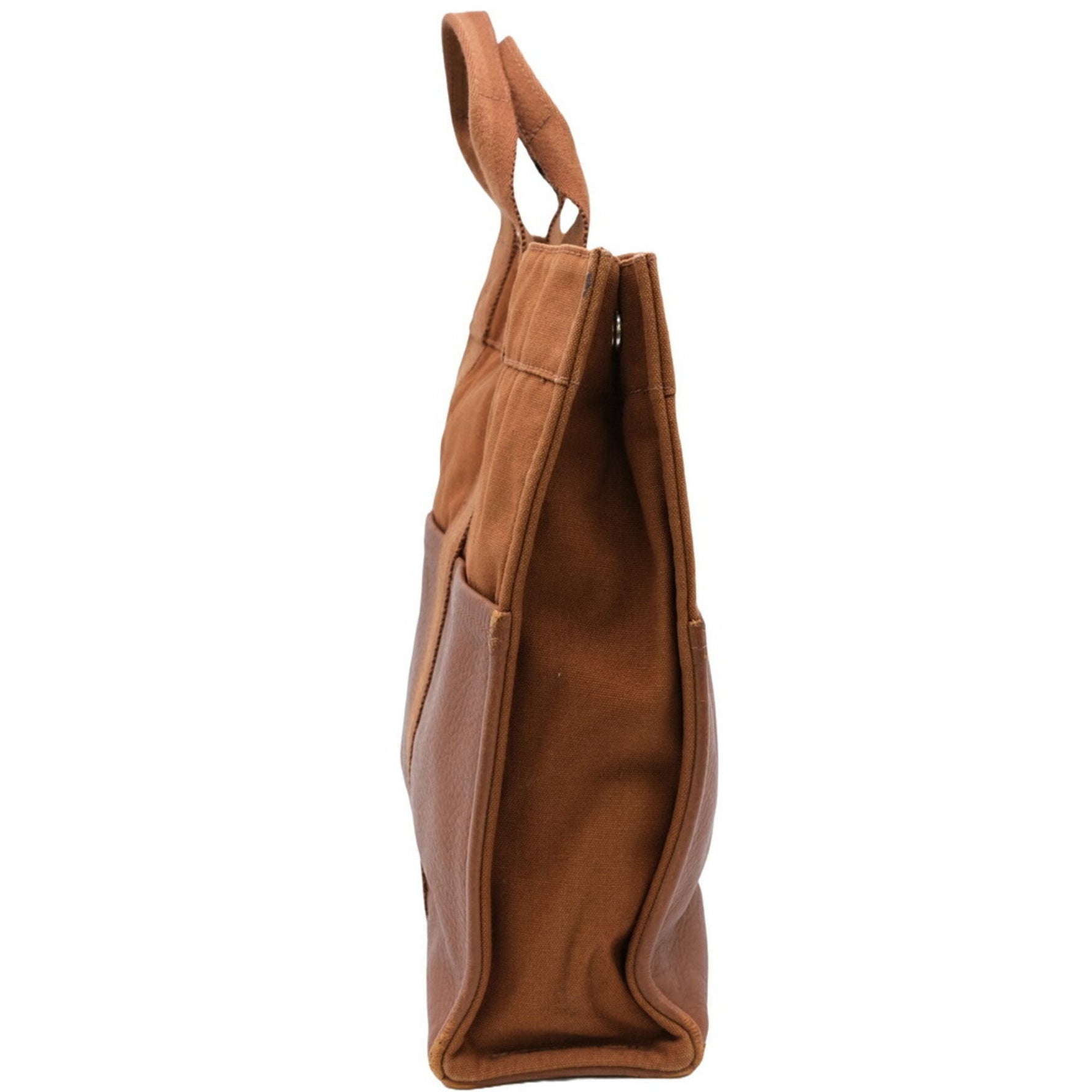 HERMES Foult Tote Bag MM Half Leather Handbag Canvas