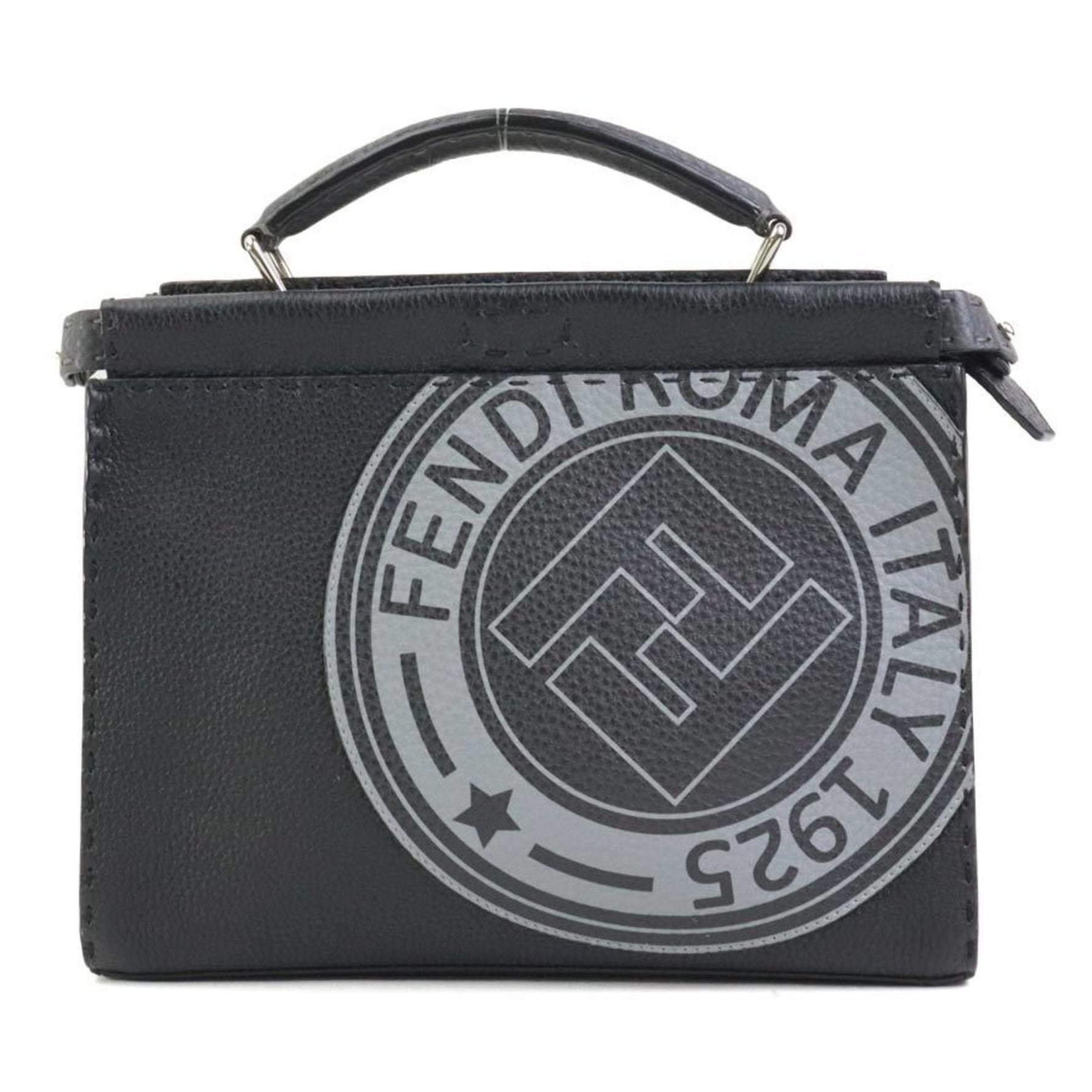 FENDI Handbag Shoulder Bag Peekaboo Fit Leather Black Grey Silver
