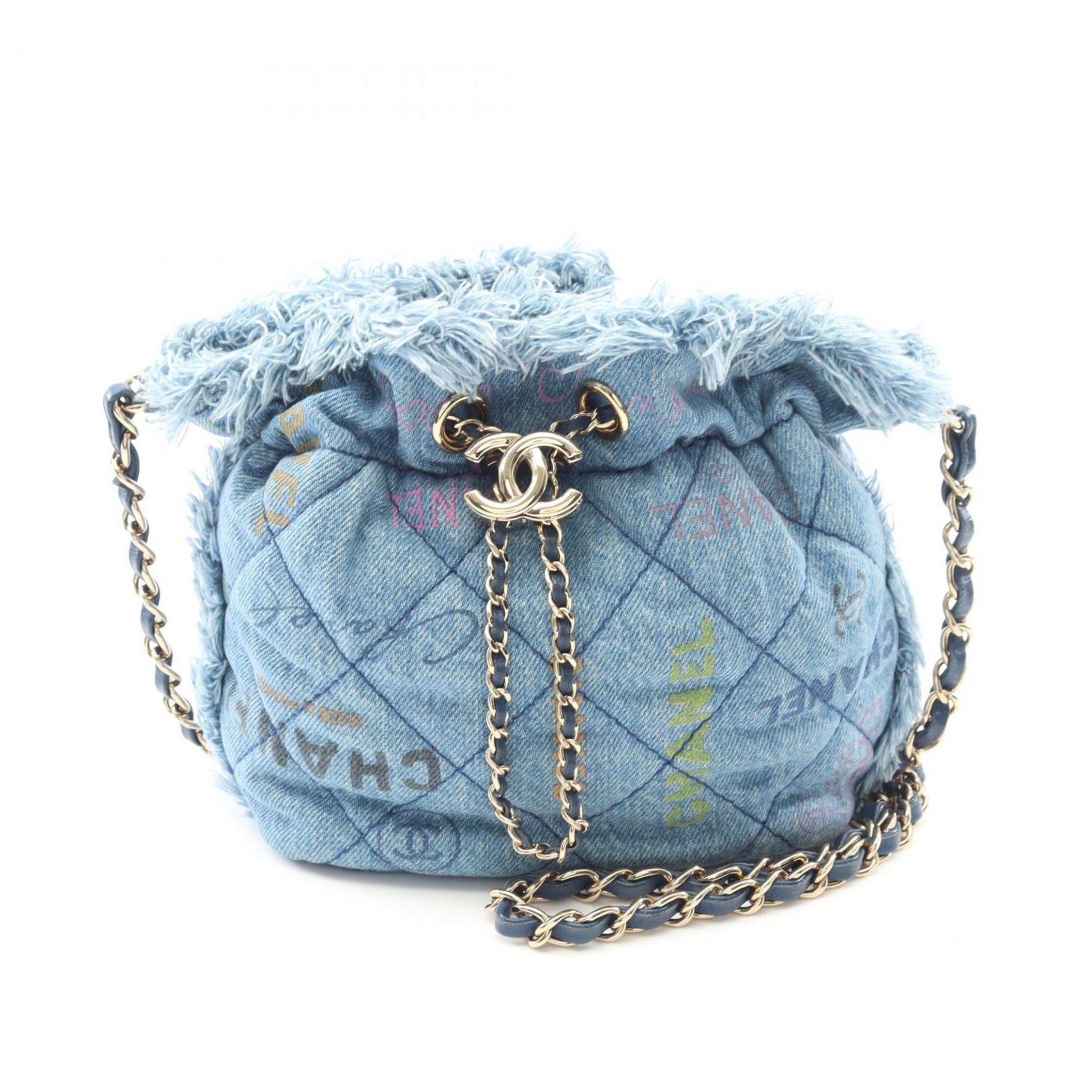 CHANEL Matelasse Small Bucket Bag, Shoulder Denim