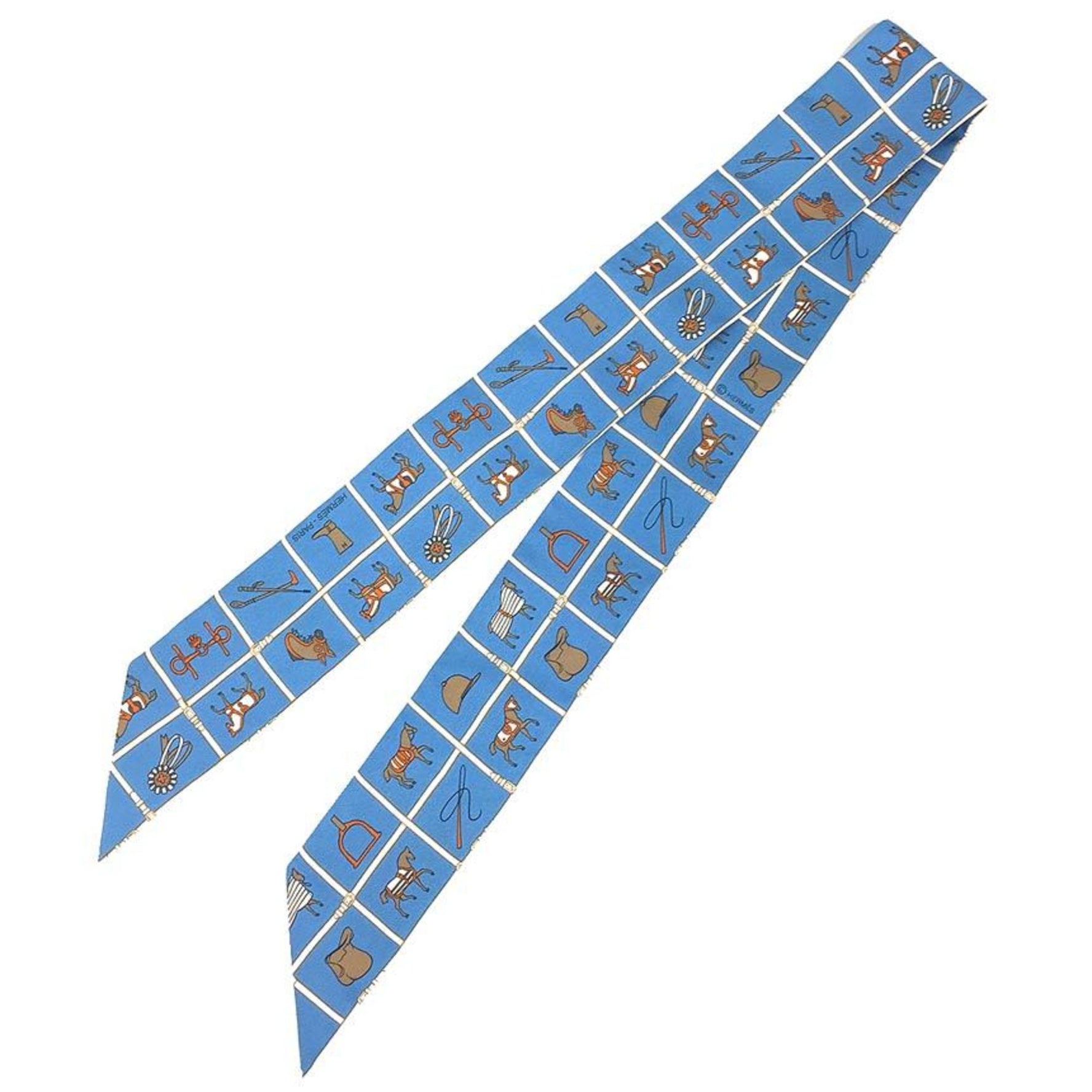 HERMES Twilly Scarf Muffler Couvertures et Tenues de Jour Horse blanket MOYEN / BLANC ROUILLE 100% silk Silk scarf