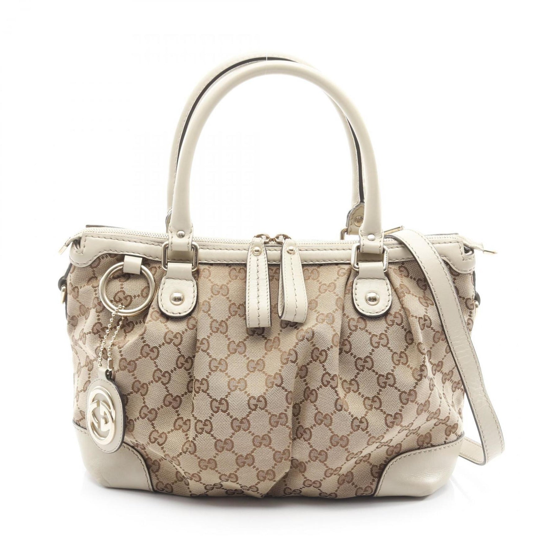 Gucci Sukey GG Canvas Handbag, and Leather, Beige Ivory
