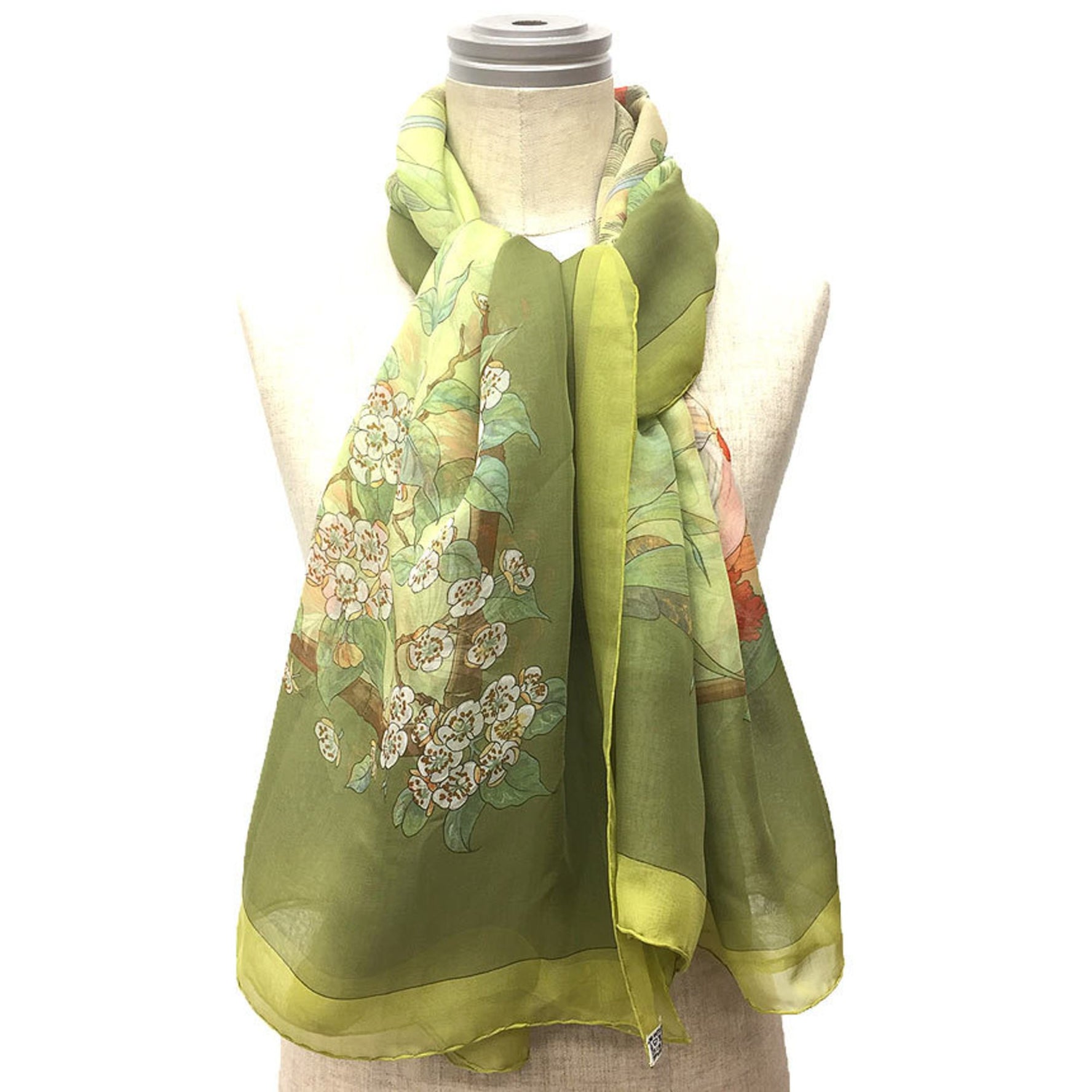 HERMES Shawl Carré 140 Scarf/Muffler, Silk Muslin, Serenite, Bamboo, 100% Silk