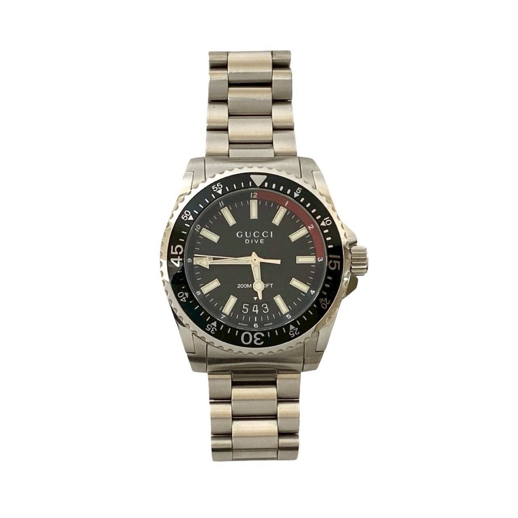 GUCCI Dive Stainless Steel Quartz Watch, Accessory, Silver/Black