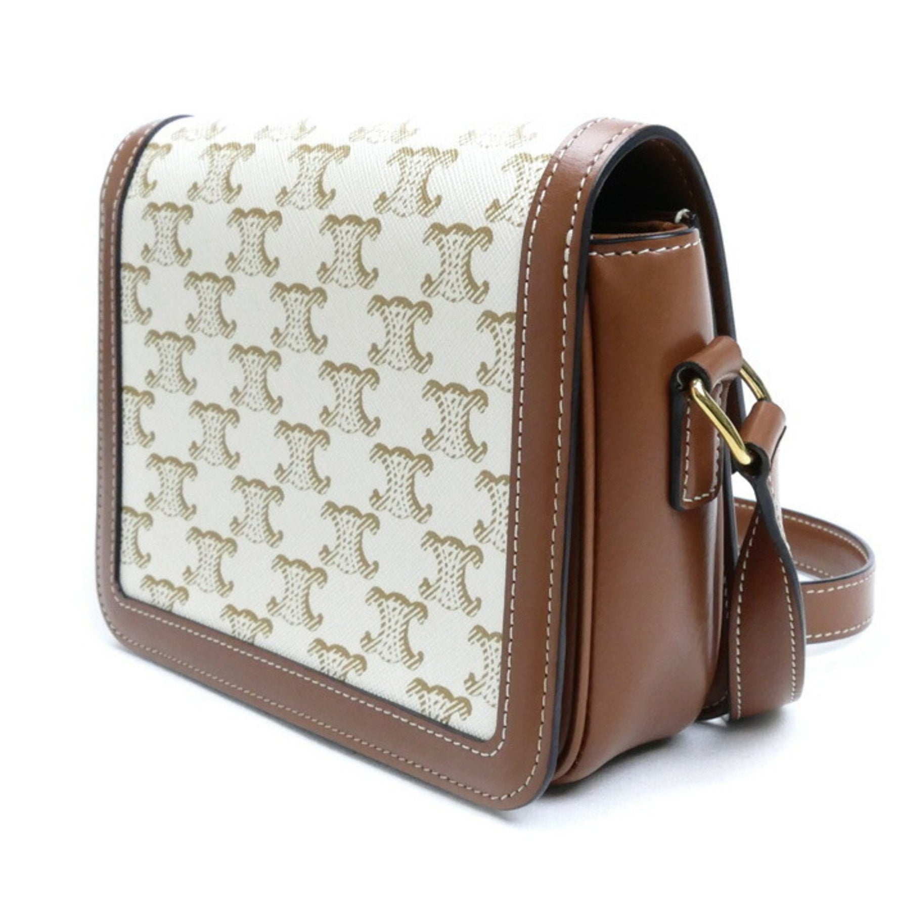 CELINE Teen Triomphe Shoulder Bag White Brown