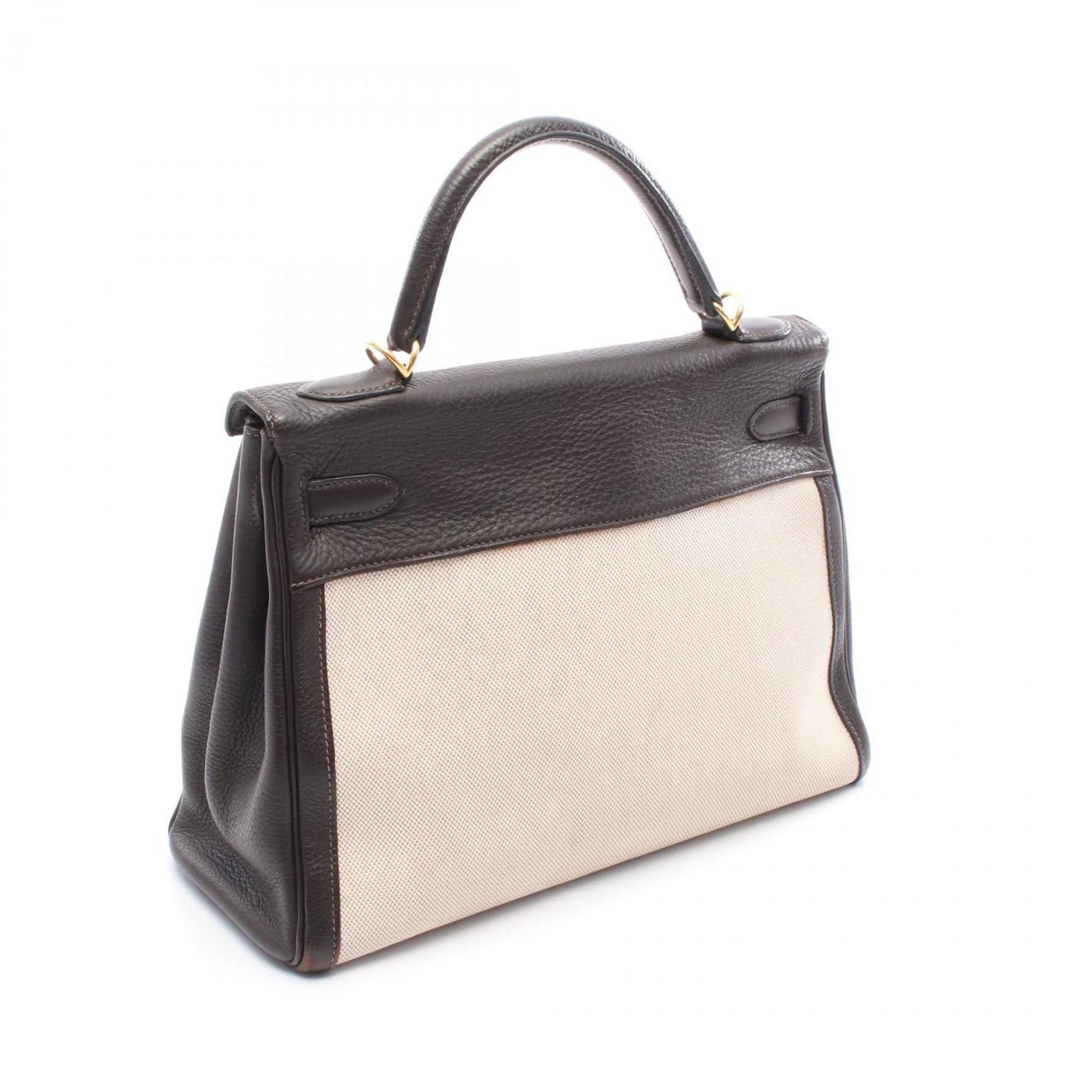 Hermes Hermès Kelly 32 handbag, canvas and leather, Toile H Togo H, women's, beige brown.