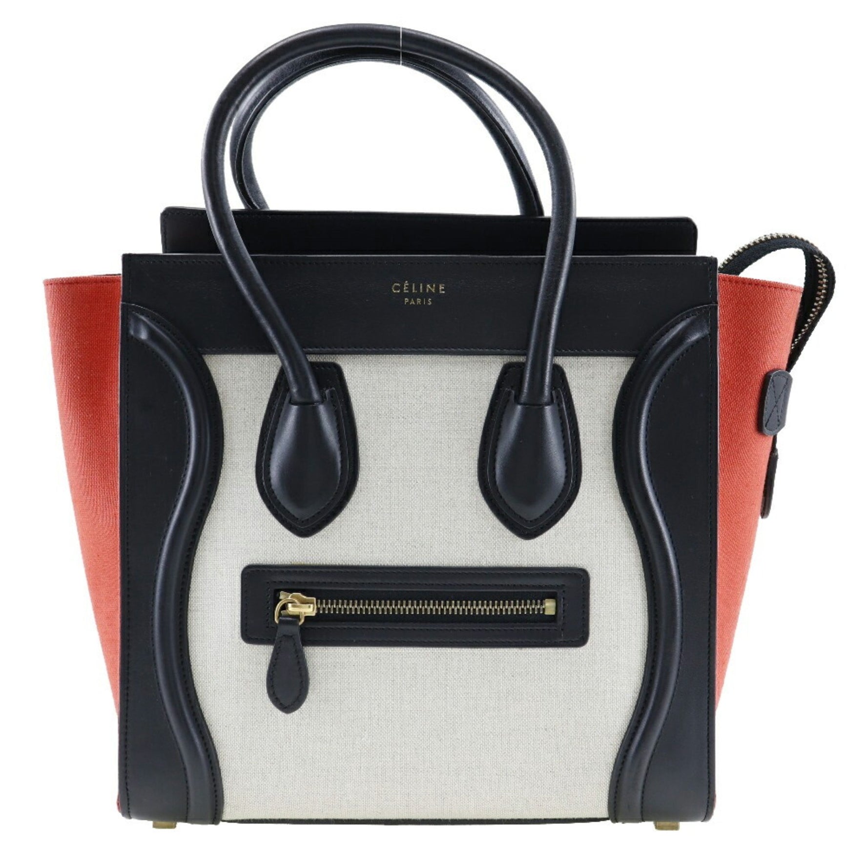 CELINE Luggage Handbag Micro Shopper Tricolor Calf x Canvas Made in Italy Black Zipper