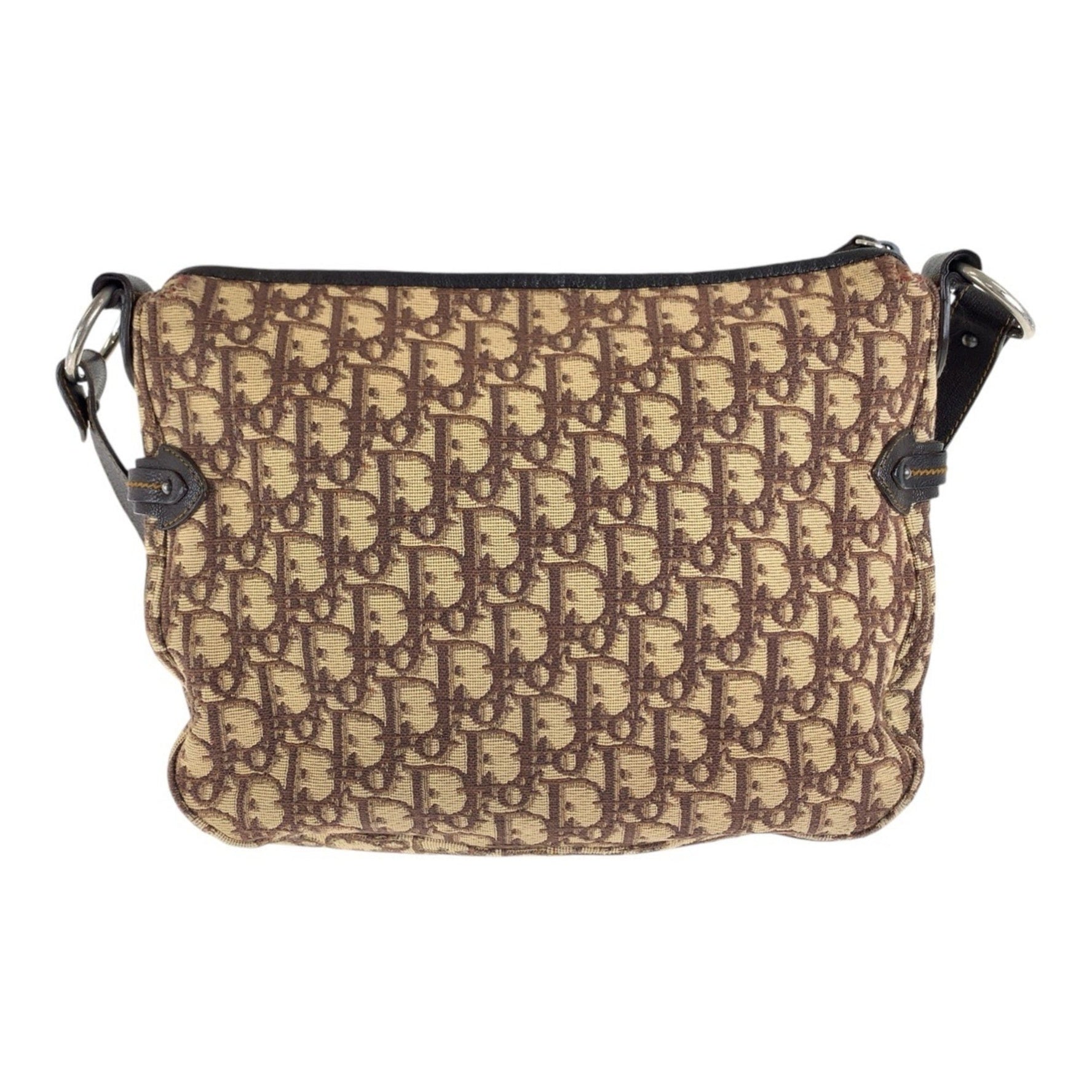 Christian Dior Vintage Trotter Beige Brown Silver Hardware Canvas Leather Shoulder Bag Messenger