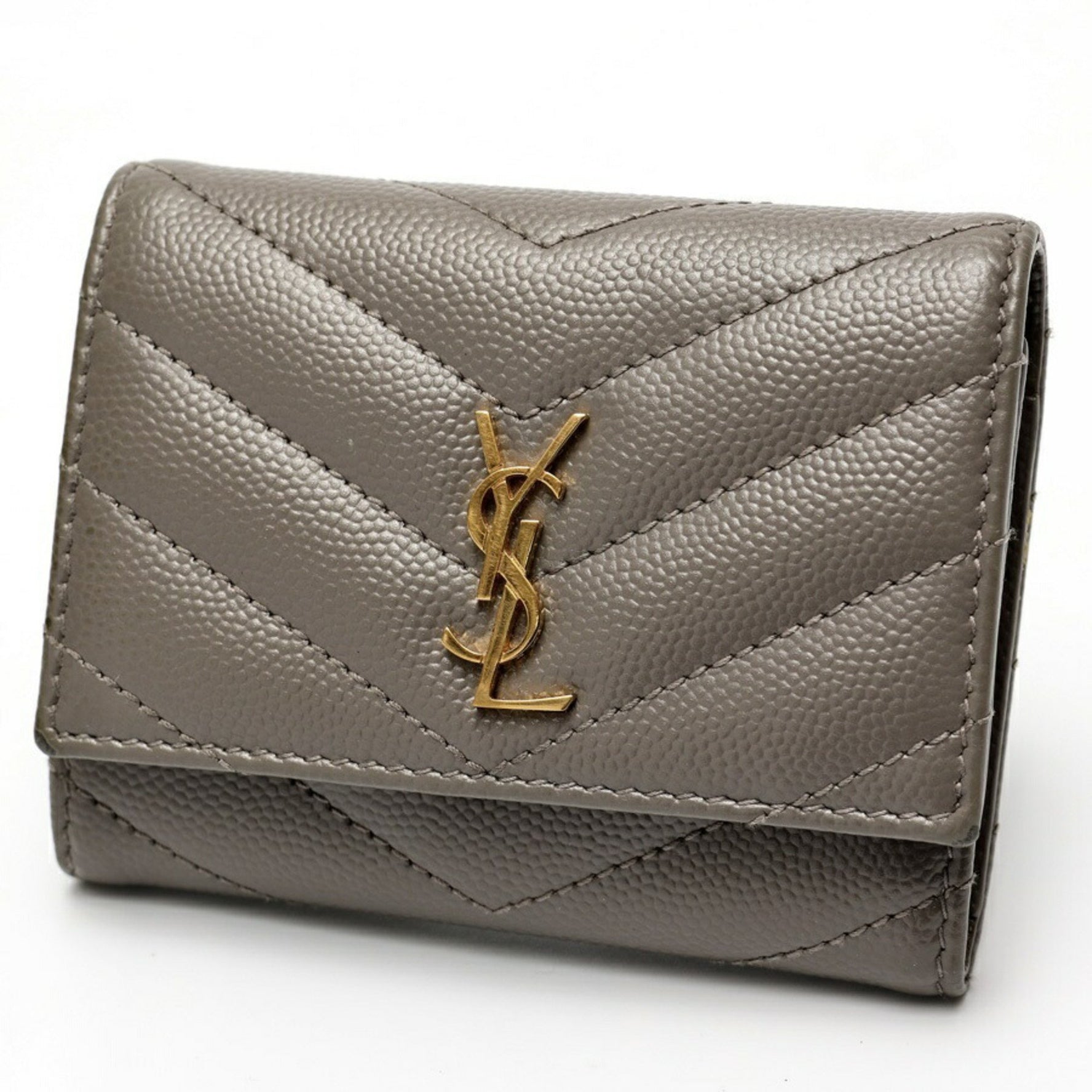Saint Laurent Cassandra Key Case Grain de Poudre Embossed Leather Grey
