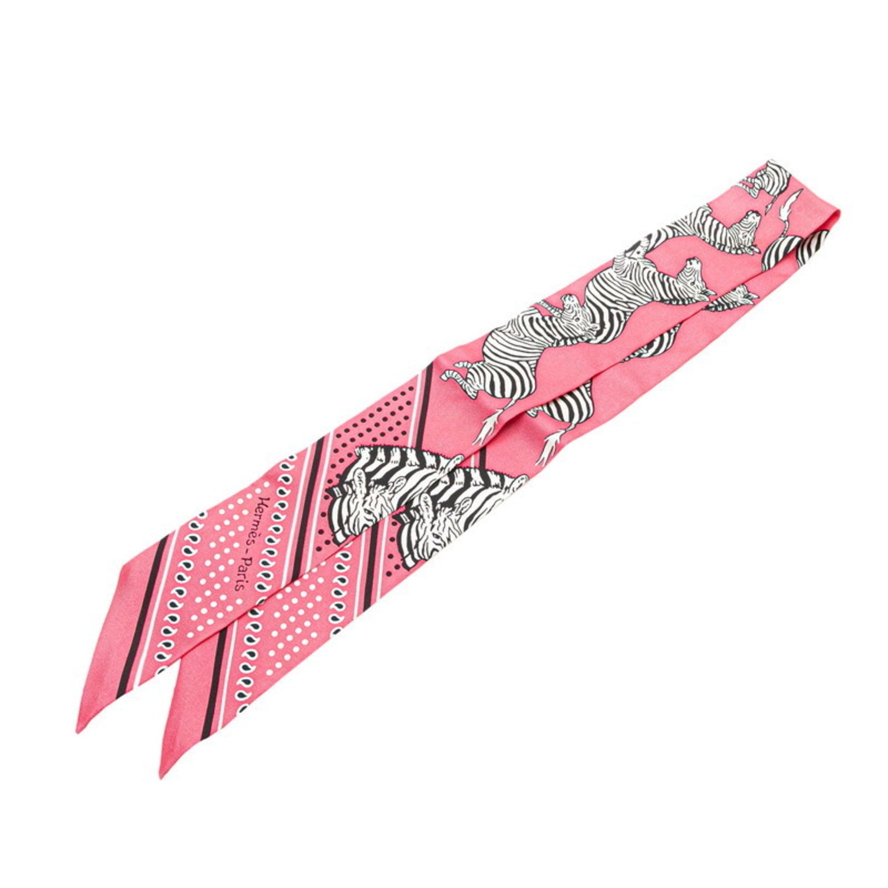 Hermes Hermès Twilly Les Zebres Bandana Zebra Scarf Muffler in Pink, White, and Multicolor Silk