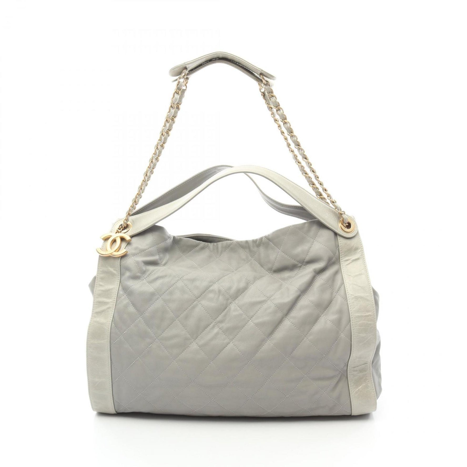 CHANEL Matelasse Shoulder Bag Leather Grey