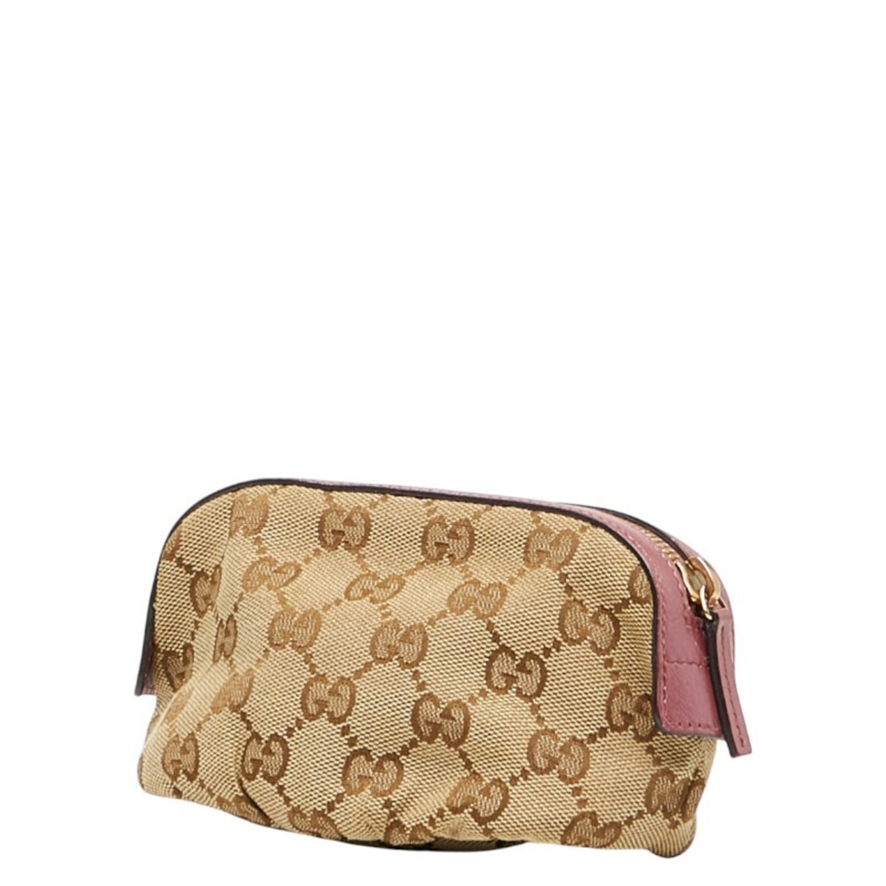 Gucci GG Canvas Pouch Beige Pink Leather