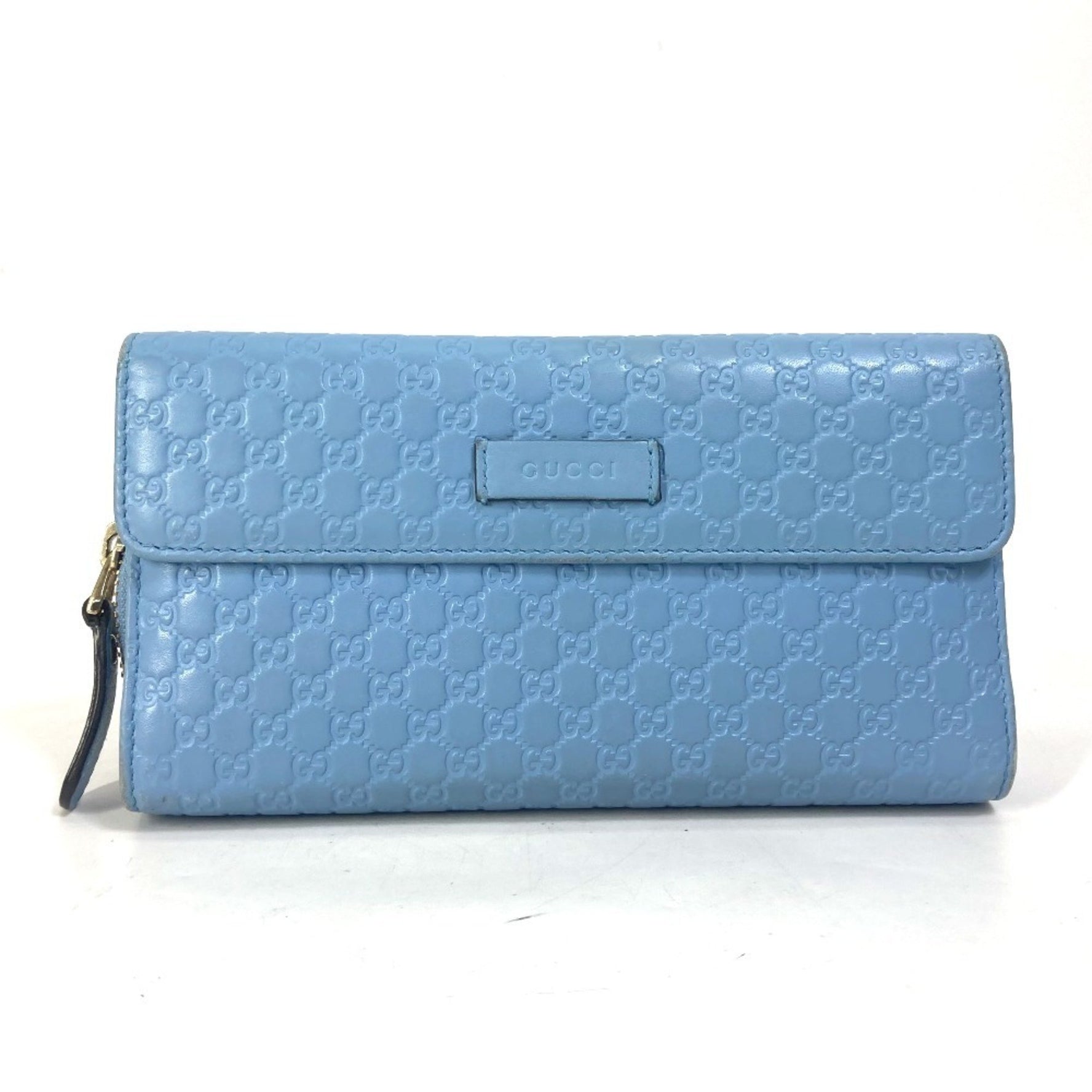 GUCCI Micro Guccissima Round Zip Long Wallet Leather Light Blue