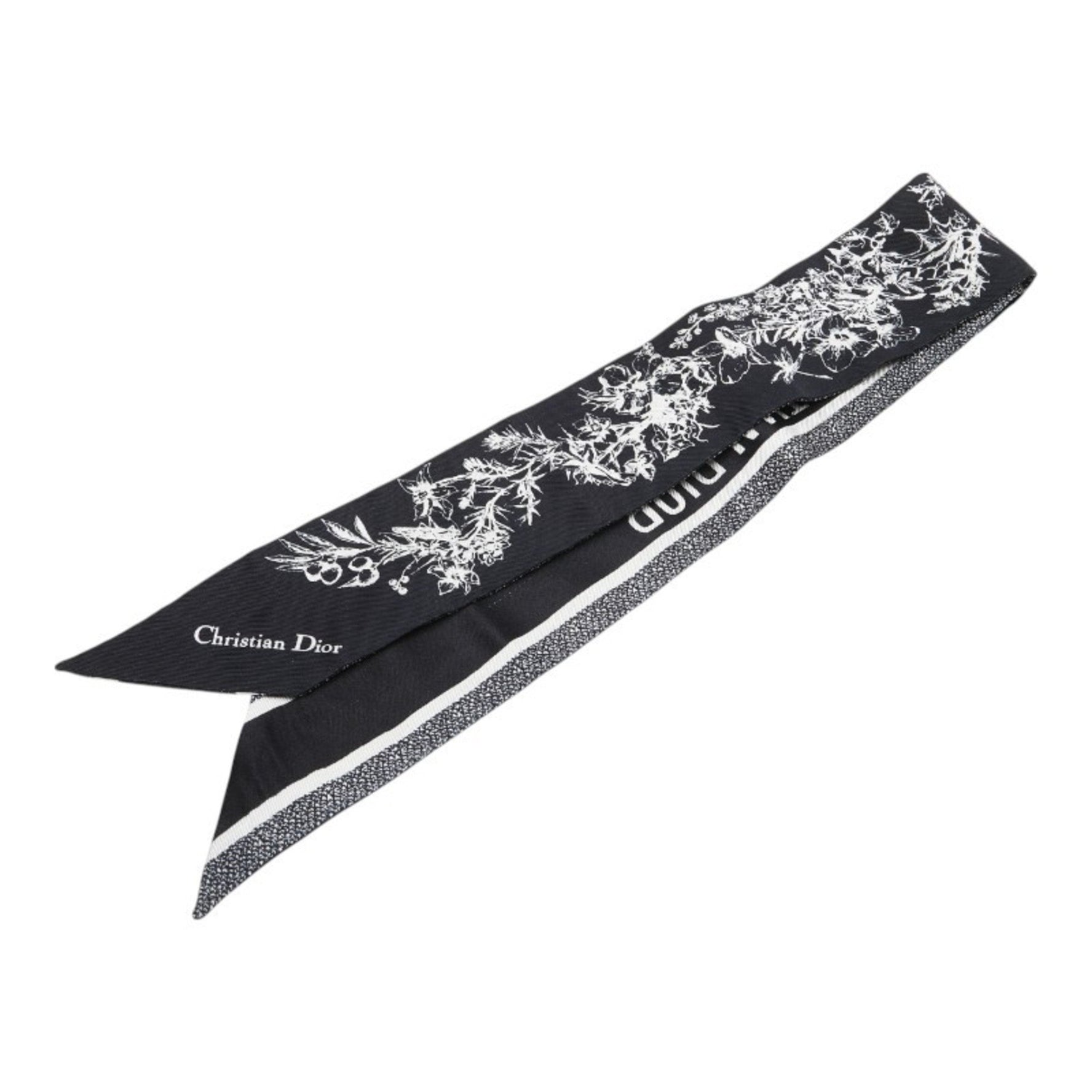 Christian Dior Dior Mitzah Toile de Jouy Flower Scarf Black White Silk
