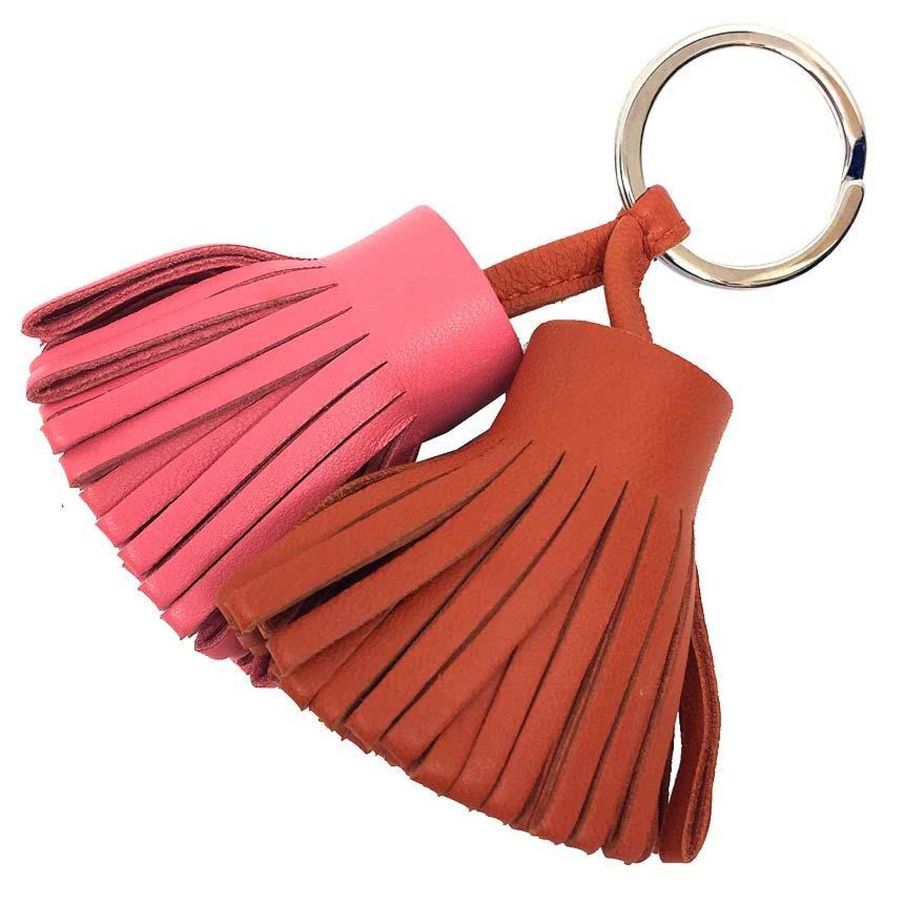 Hermes Carmen Unodos Keychain Key Ring Charm Leather Orange x Pink
