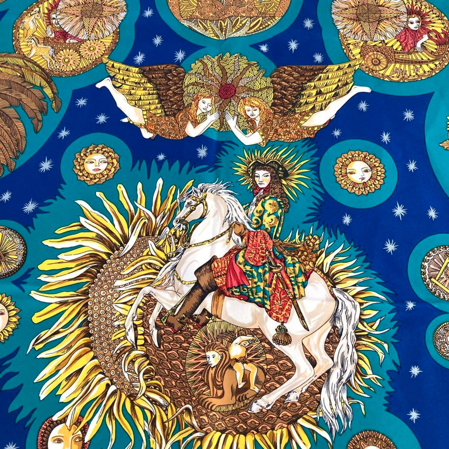 Hermes Carre 90 Sun King LE ROY SOLEIL Scarf Muffler Silk