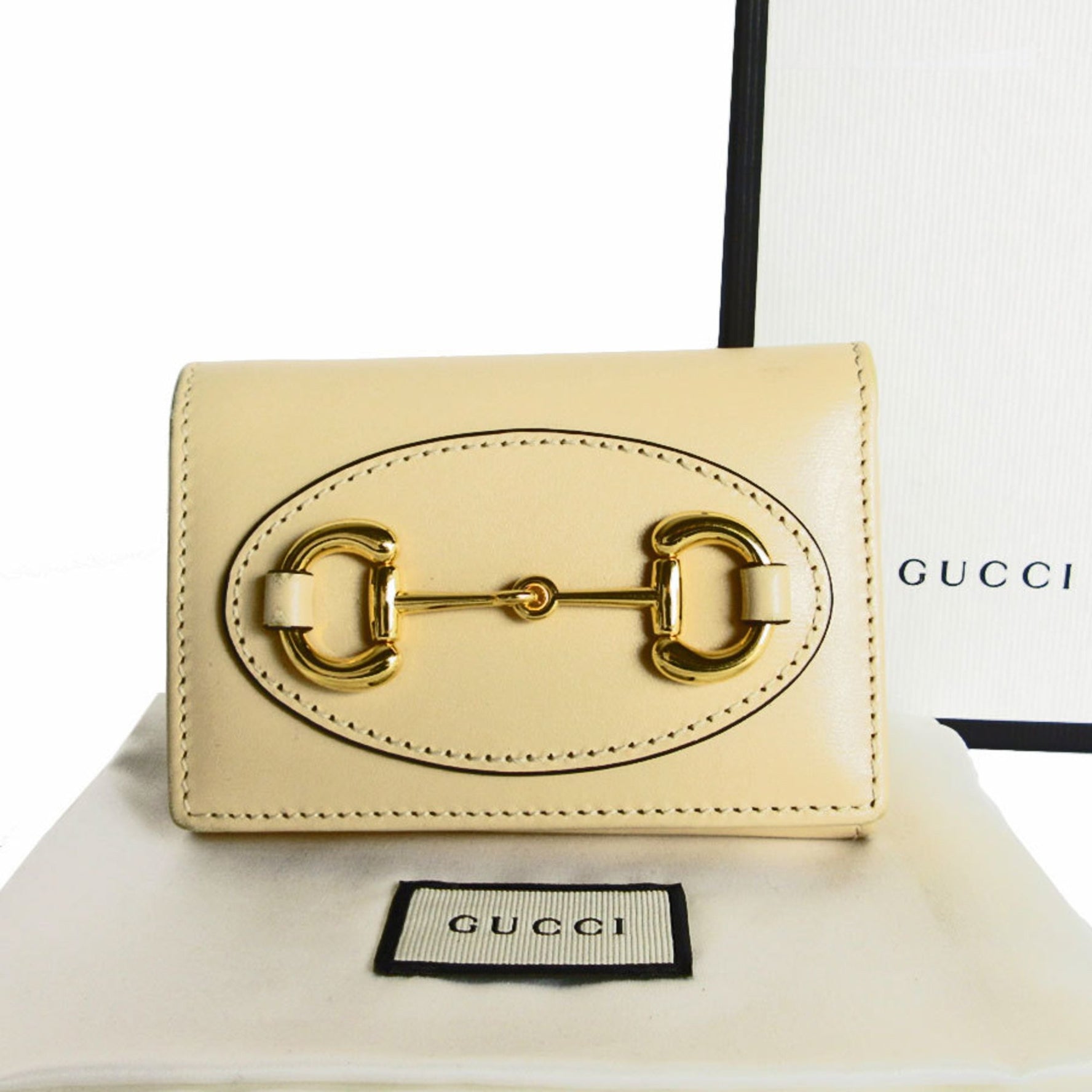 GUCCI Tri-fold wallet Compact Horsebit leather Gold