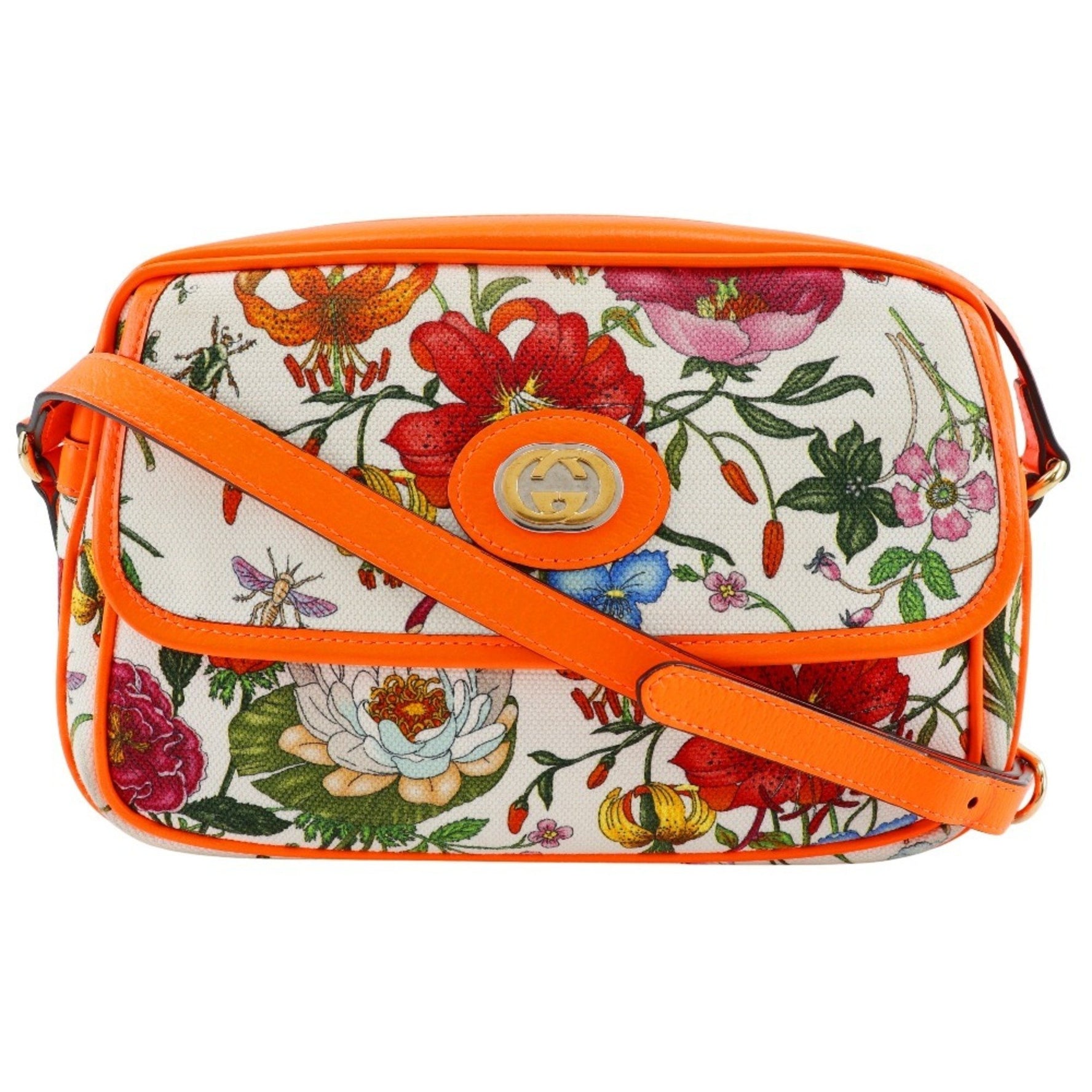 GUCCI GG Flora Shoulder Bag Canvas x Leather Flower