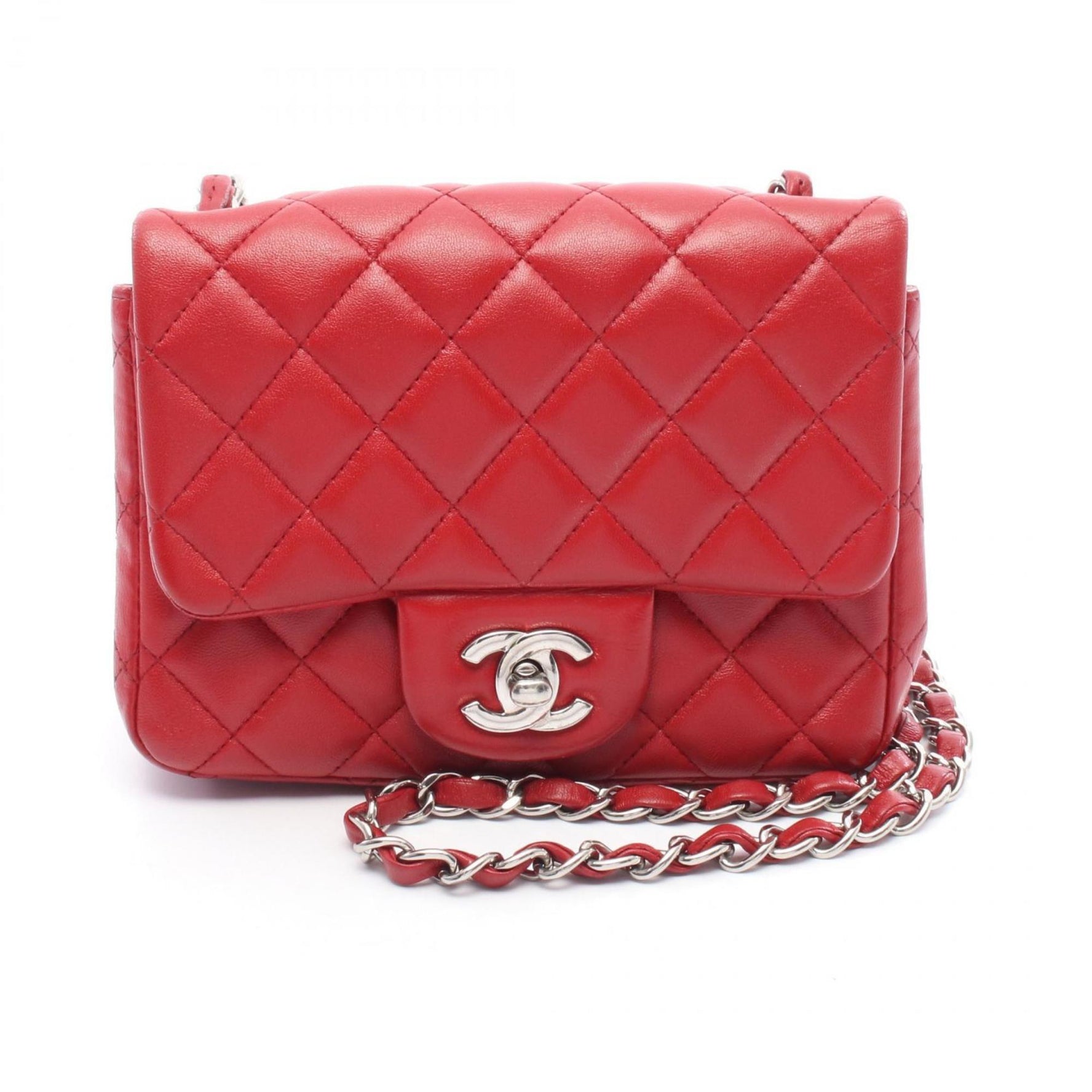 CHANEL Mini Matelasse Shoulder Bag, Leather, Red