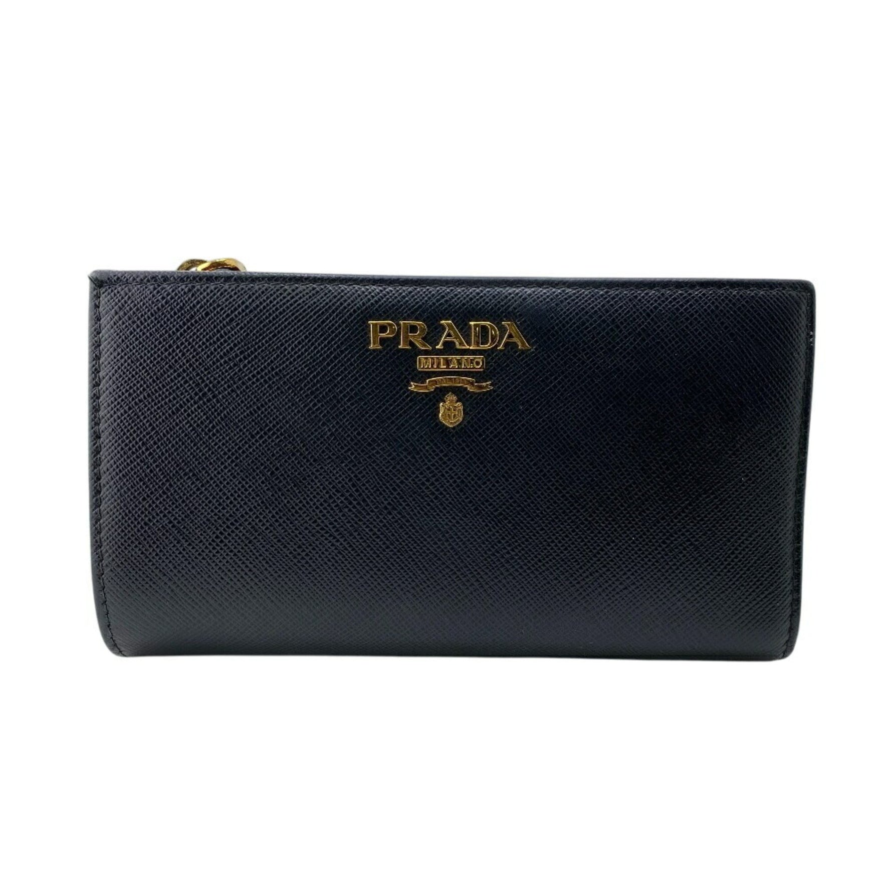 PRADA Double Pocket Saffiano Bifold Wallet in Black