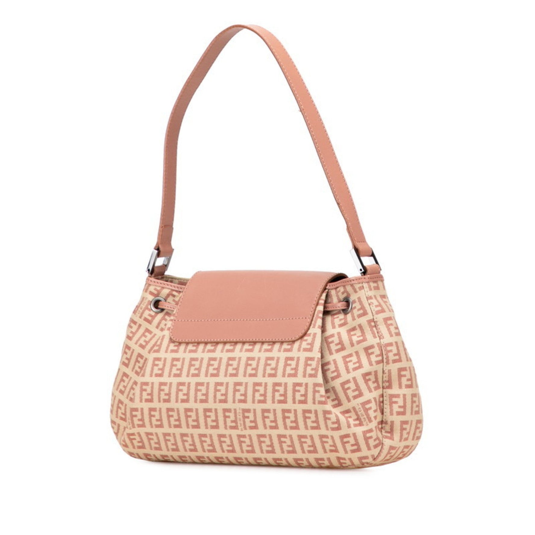 Fendi Zucchino Mamma Bucket One-Shoulder Bag Handbag Beige Pink Canvas Leather