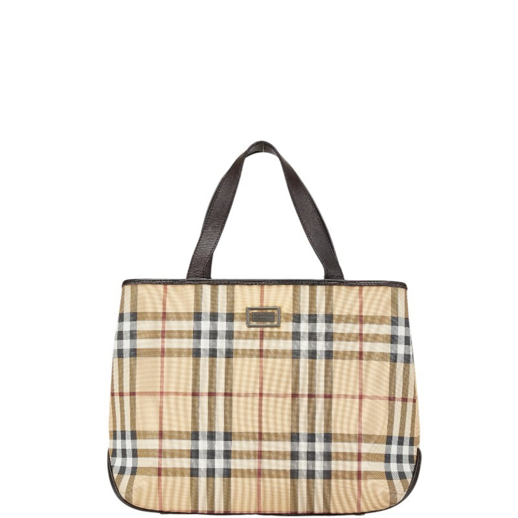 Burberry Nova Check Handbag Tote Bag Beige Brown PVC Leather