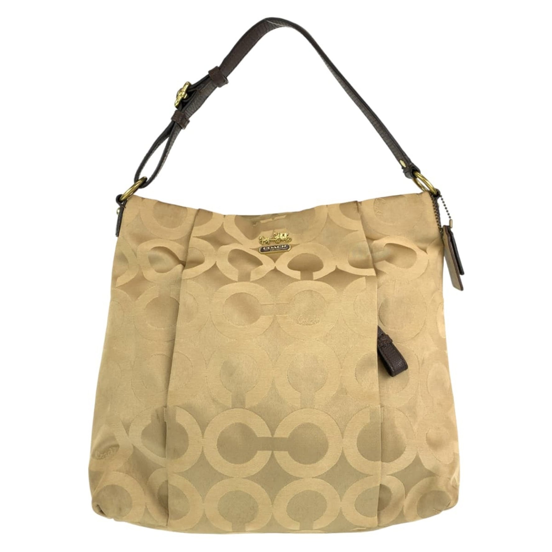 COACH Op Art Beige Gold Canvas Hobo Shoulder Bag Crossbody
