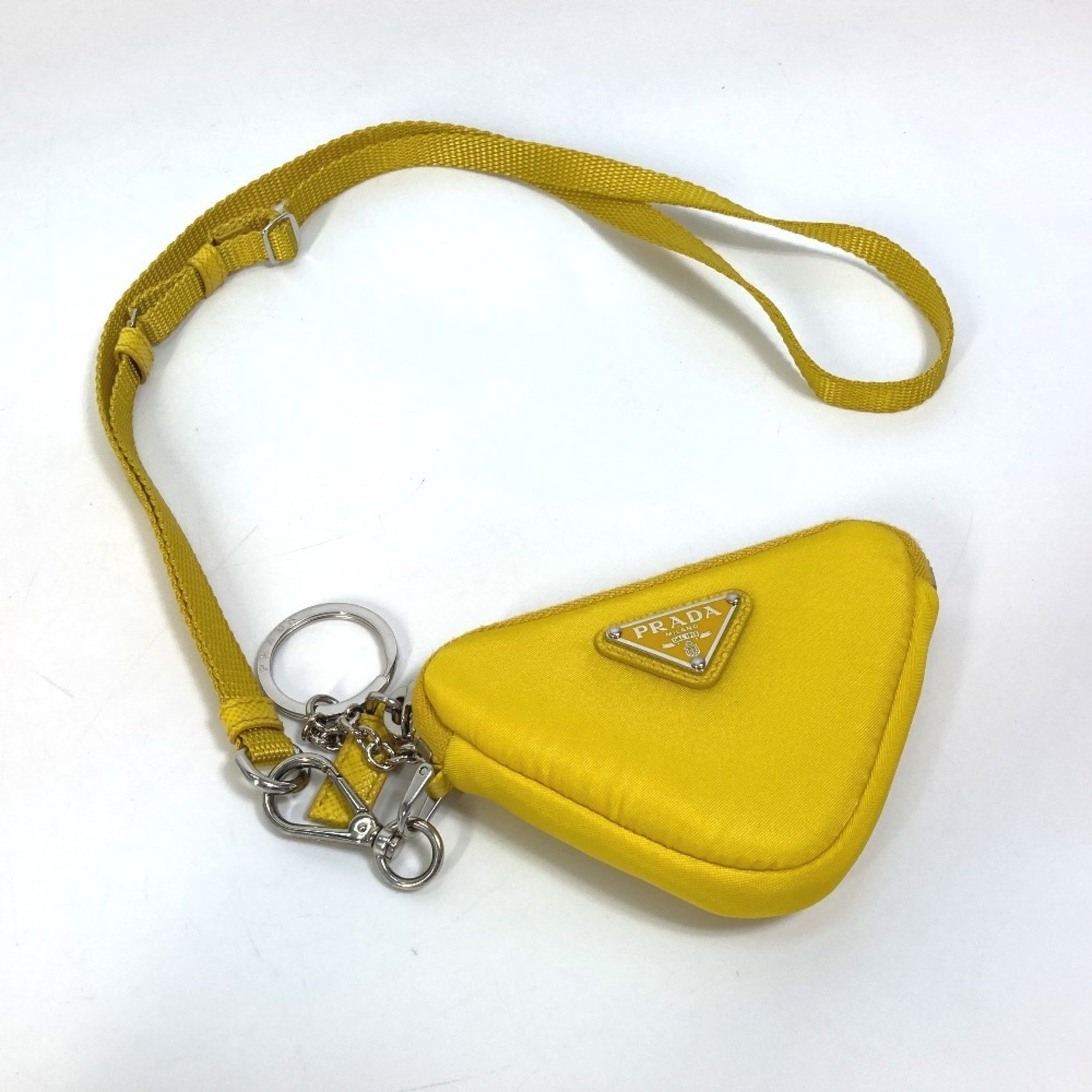 PRADA Triangle Plate Re Nylon with Neck Strap Key Ring Pouch Men's