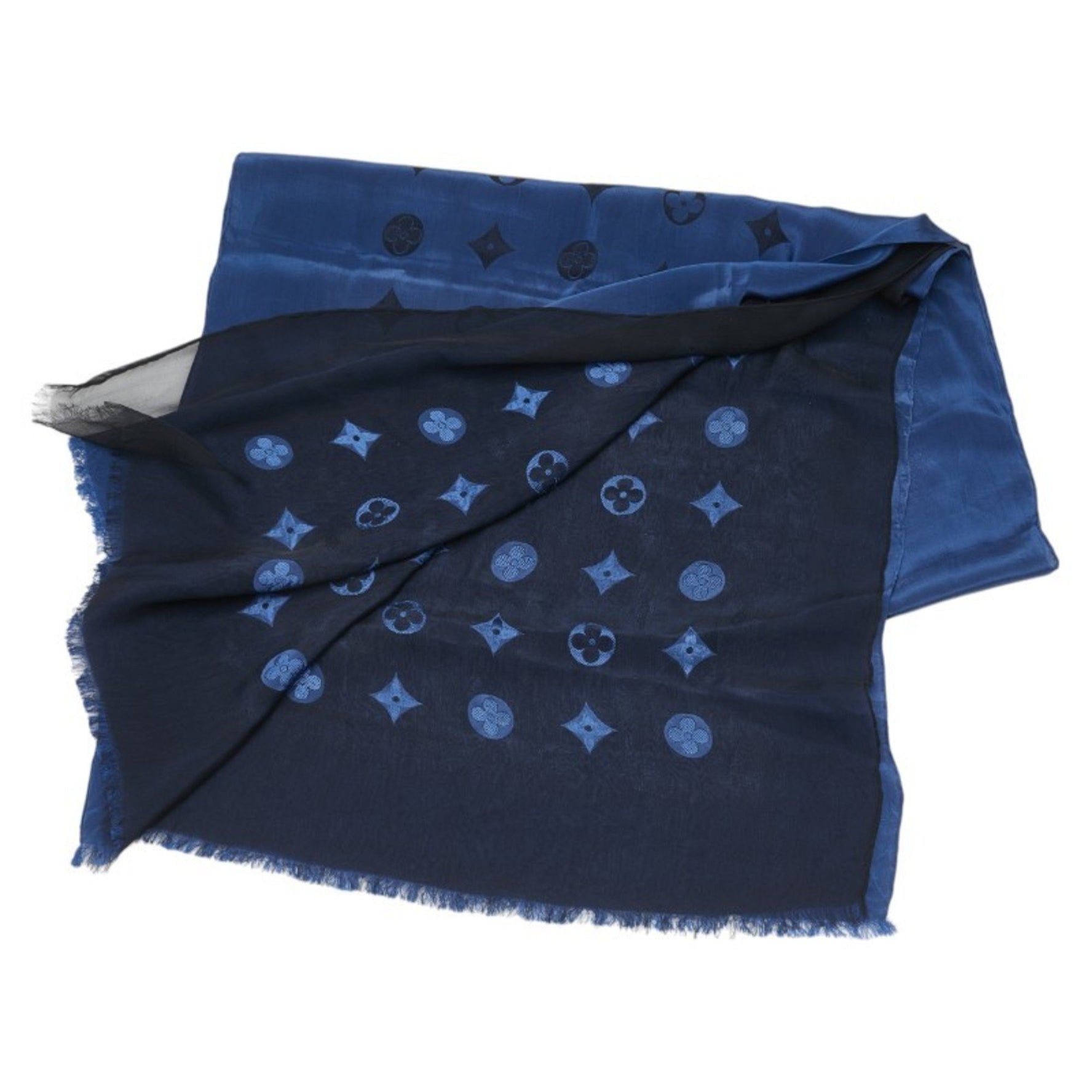 Louis Vuitton Monogram Etoile Venice Scarf/Shawl Navy Acetate Silk