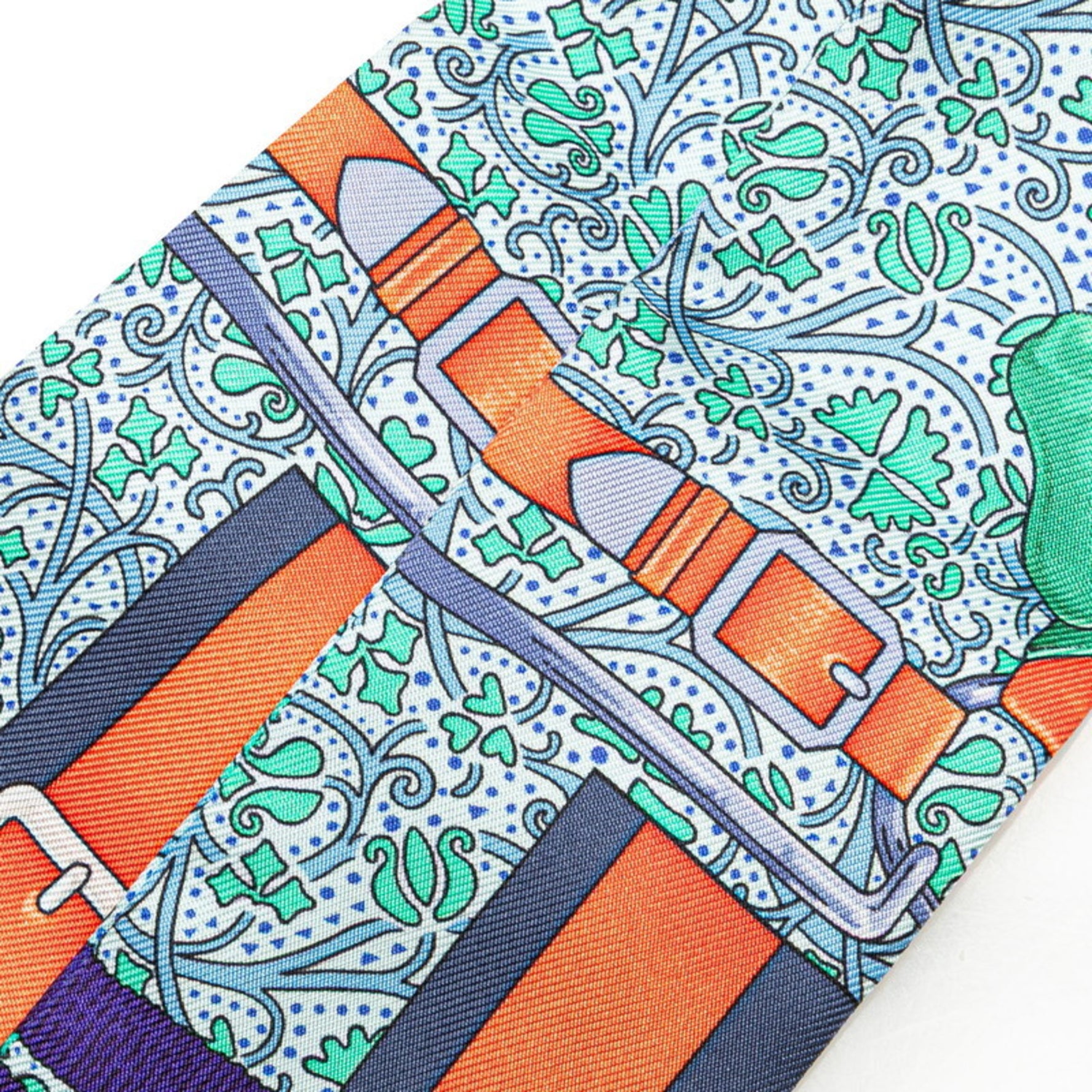 Hermes Twilly GRAND MANAGE Scarf Muffler Light Blue Red Multicolor Silk