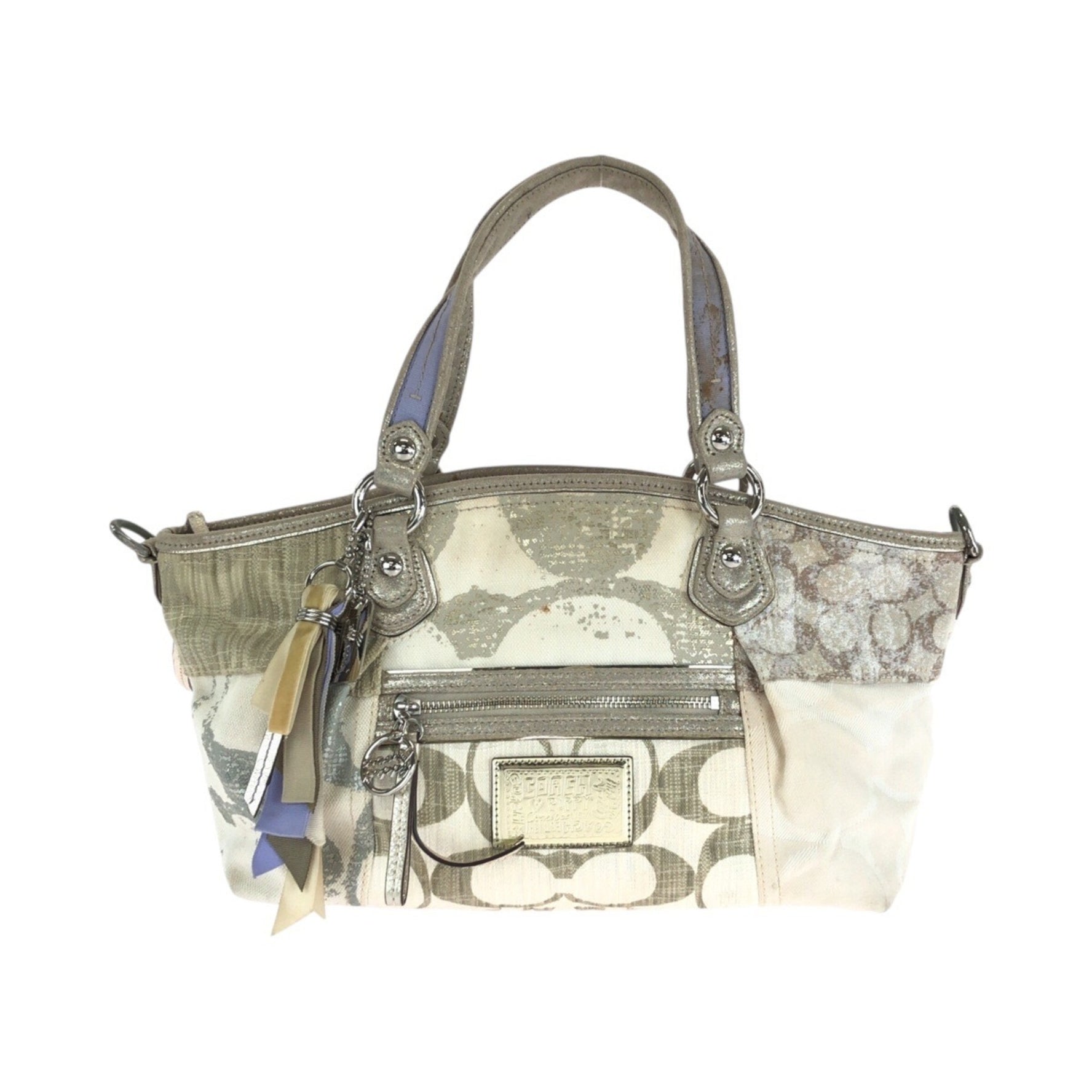 COACH Signature Patchwork Silver Hardware Canvas Tote Bag Handbag