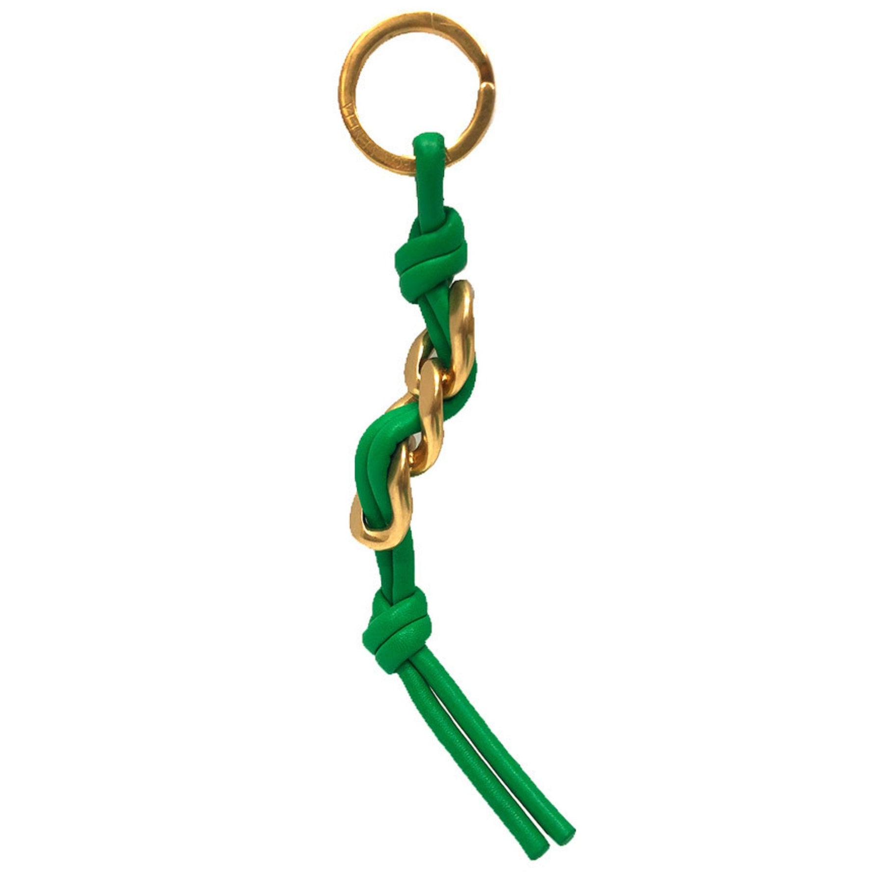 BOTTEGA VENETA Knot Keychain Key Ring Green and Gold Leather Bottega Veneta