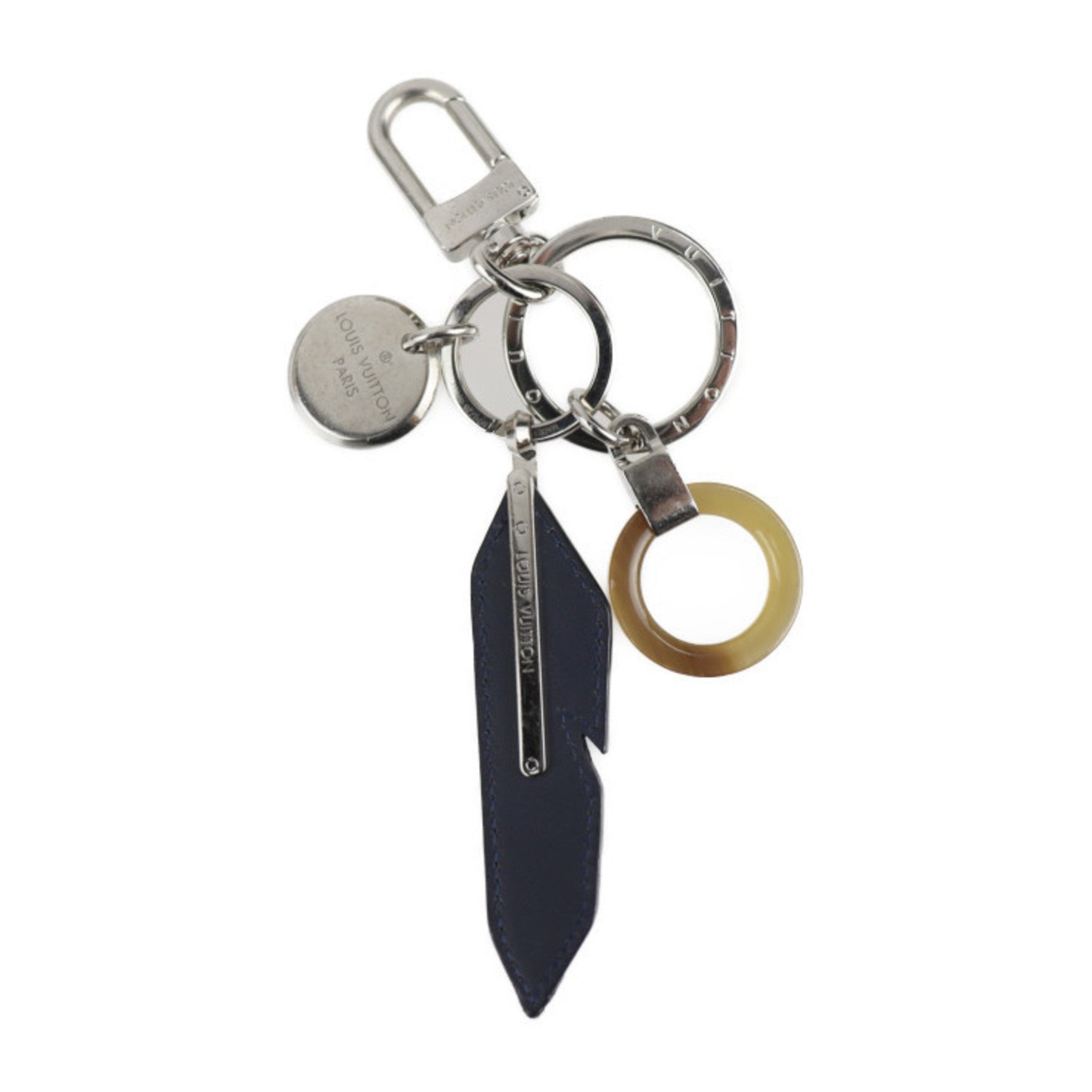 Louis Vuitton Dreaming Charms Keychain Metal Leather Silver Navy Key Ring Bag Charm