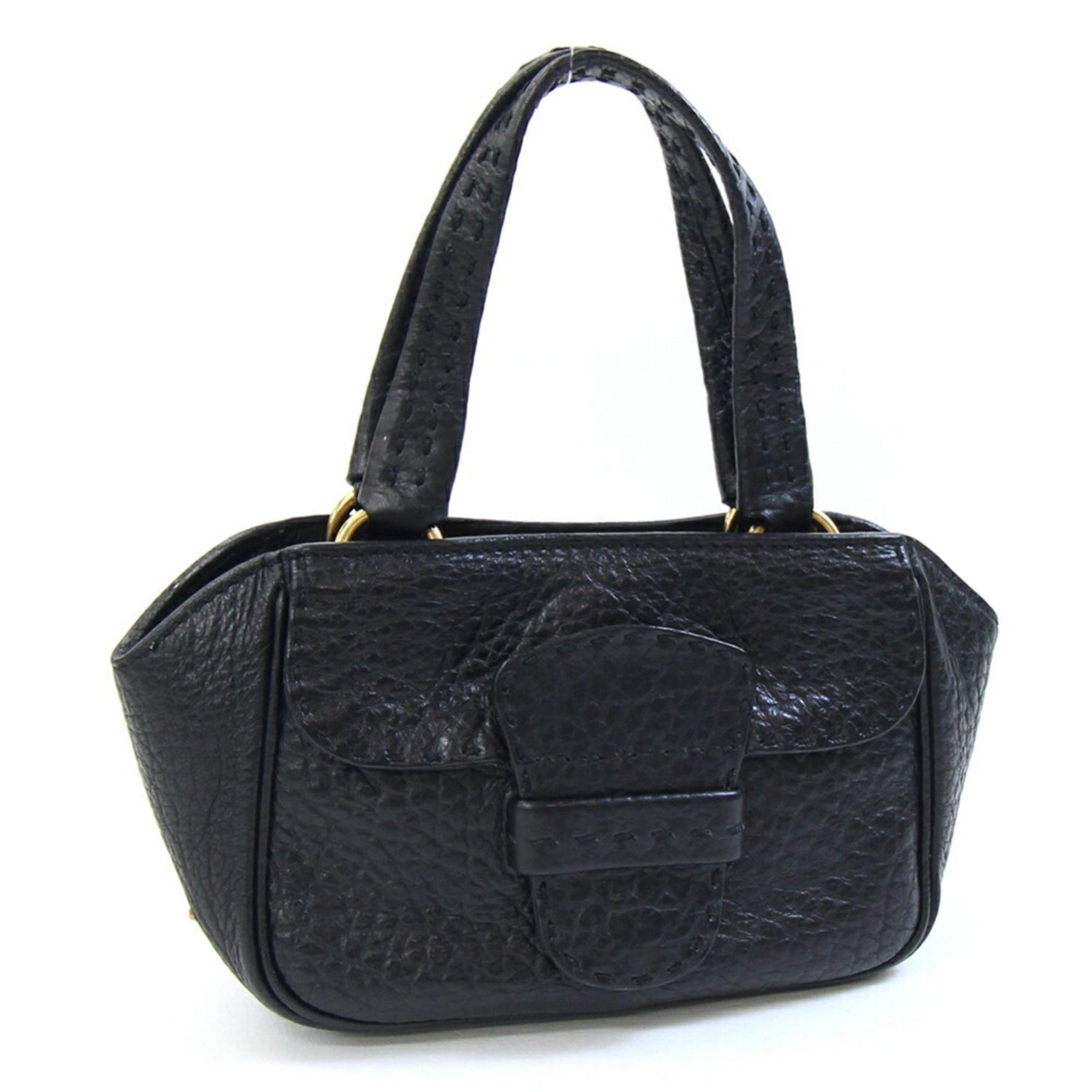 Prada Handbag Black Green Leather Stitch Bicolor