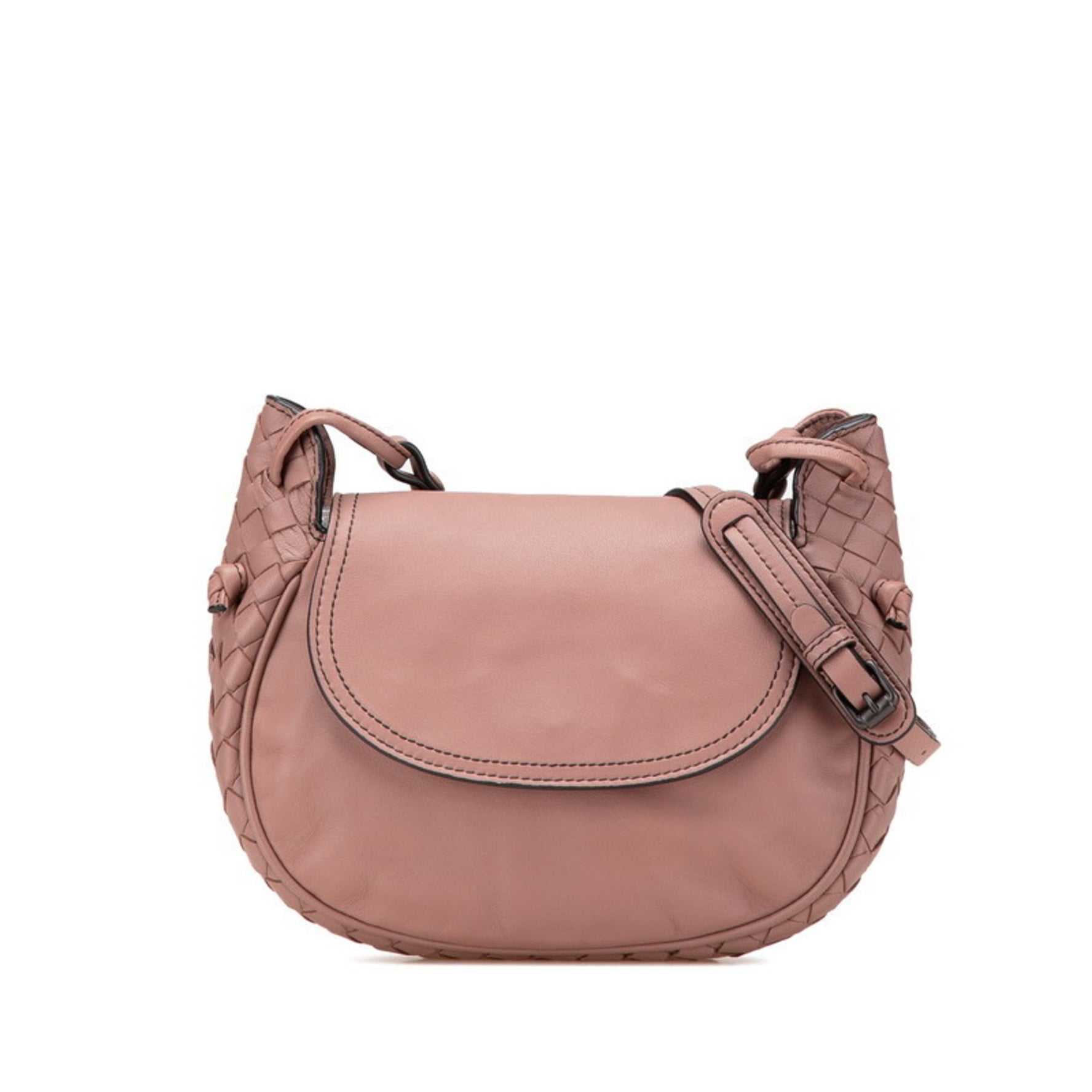 Bottega Veneta Intrecciato Shoulder Bag Beige Pink Leather BOTTEGAVENETA