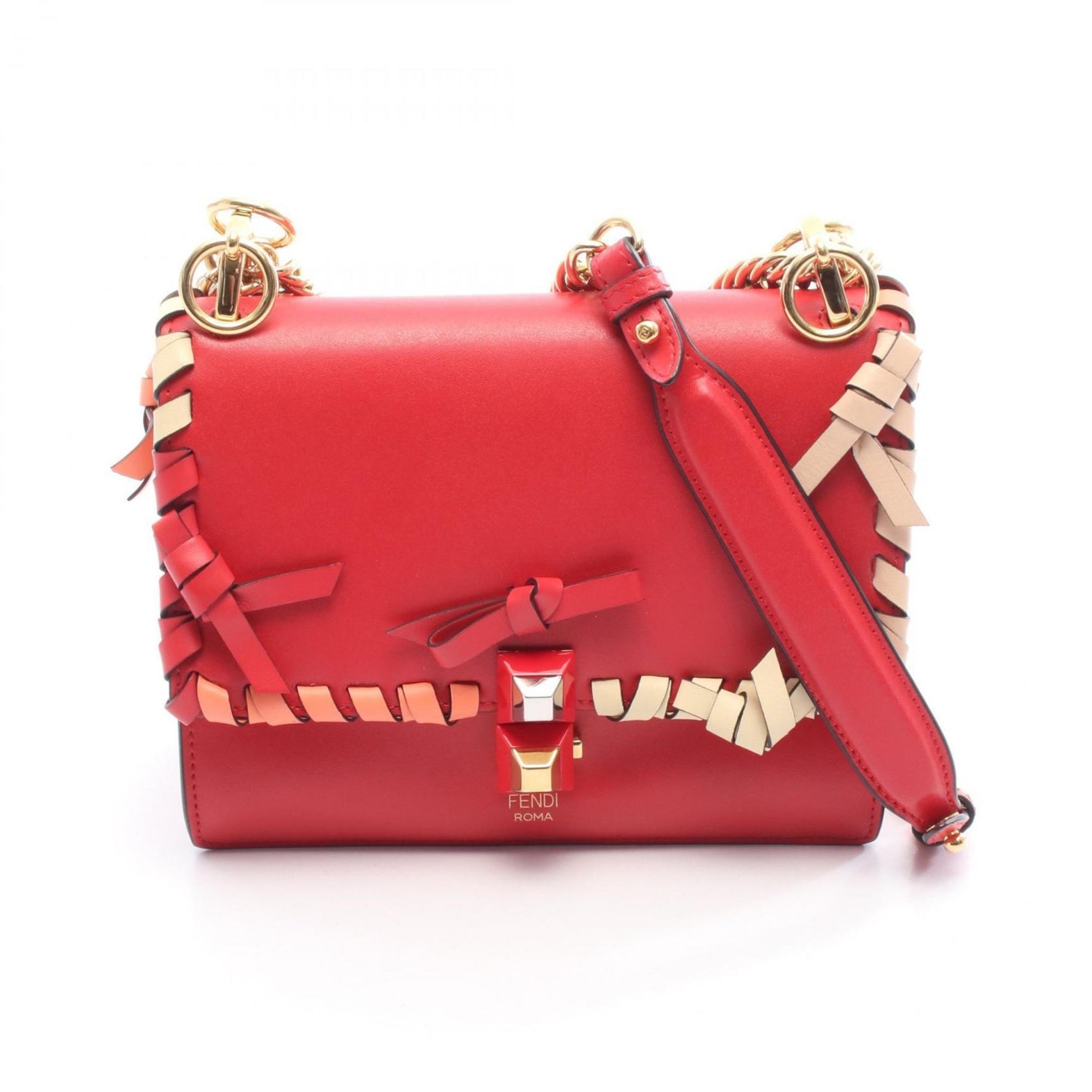 Fendi MINI KAN I shoulder bag in leather, red and multicolor