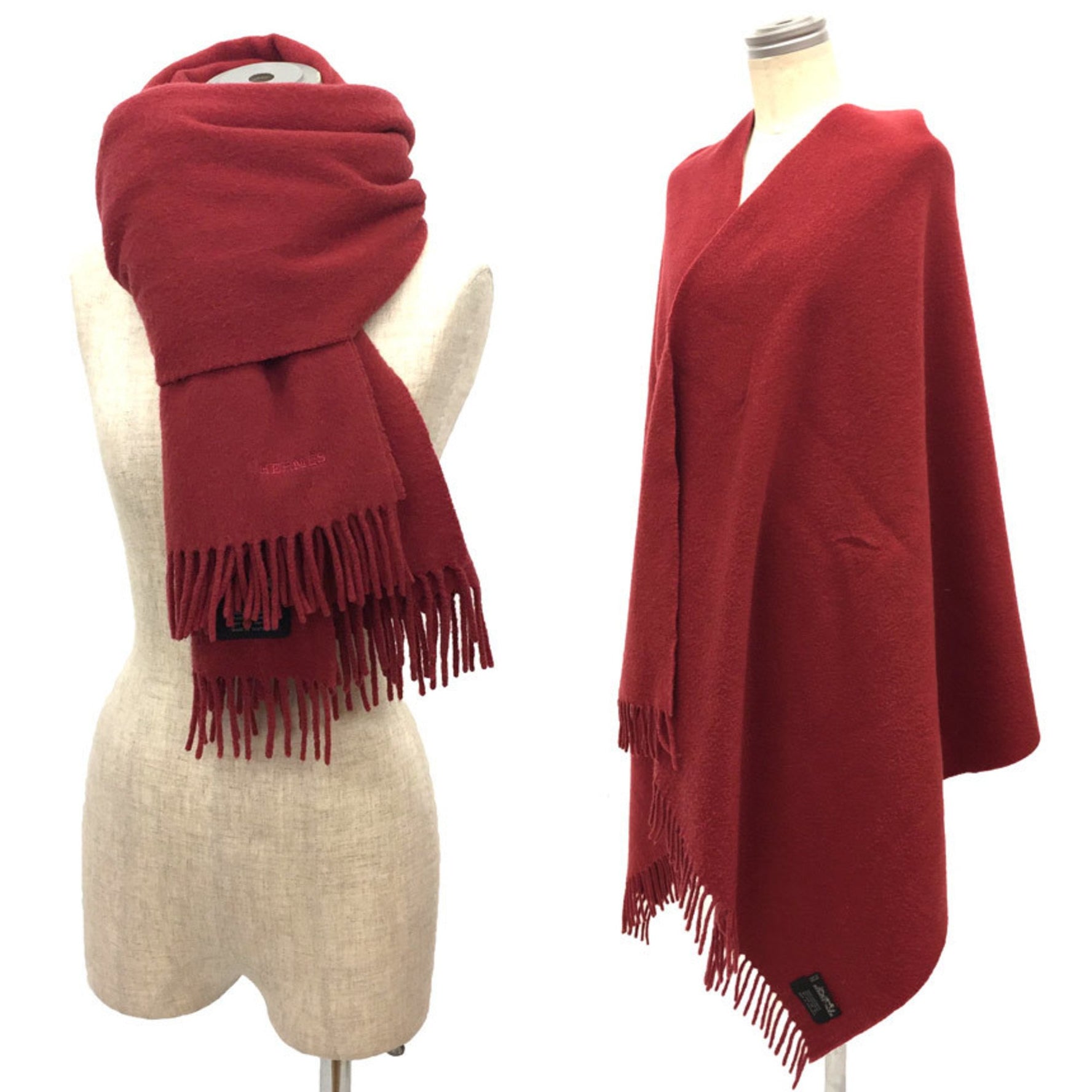 HERMES Cashmere Scarf Stole Shawl Red