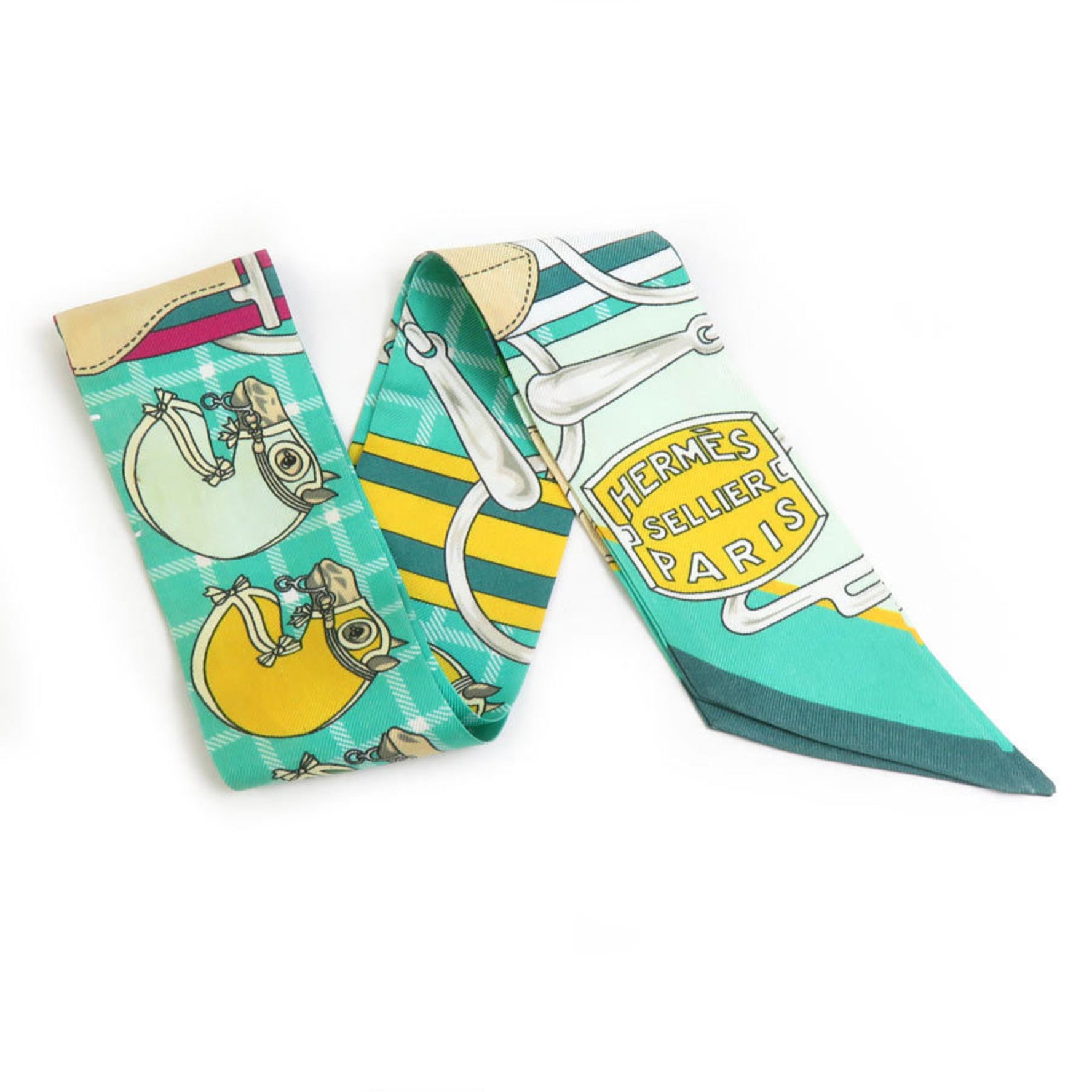 Hermes Scarf/Muffler Twilly Silk Green Multicolor