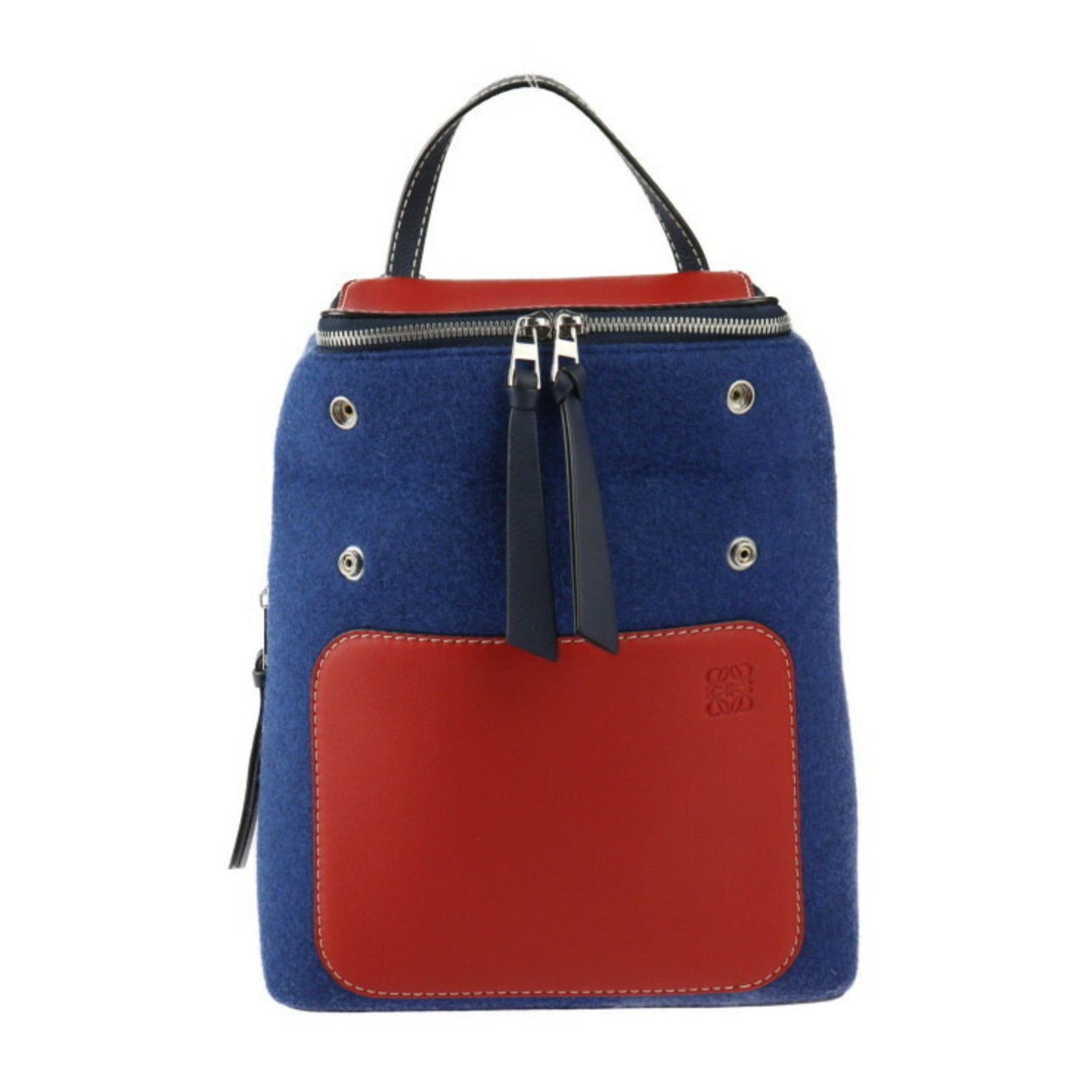 LOEWE Small Backpack Goya Backpack/Daypack - Calf Felt Navy x Red Blue Anagram