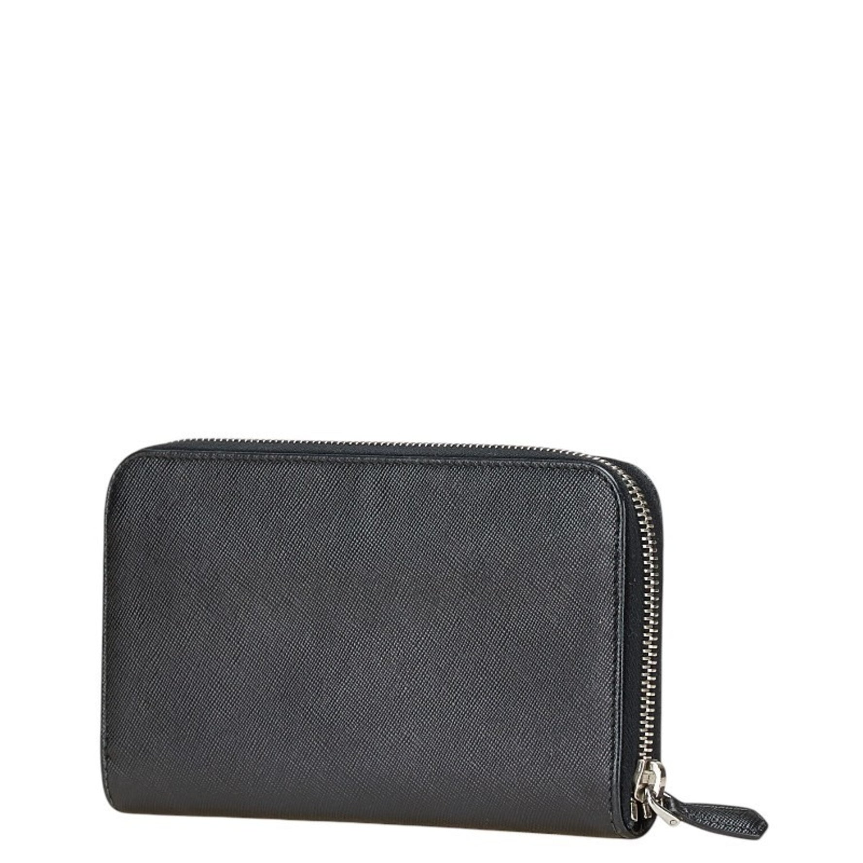 Prada Triangle Logo Plate Long Wallet Round Zipper Leather