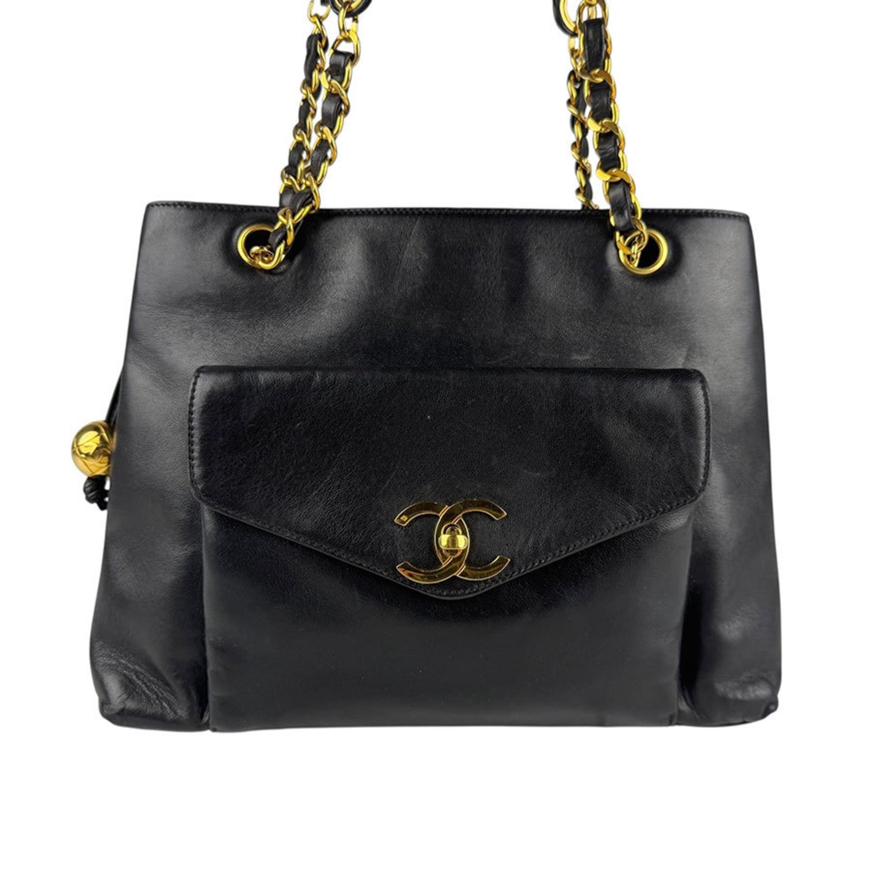 CHANEL Shoulder Bag Leather Gold