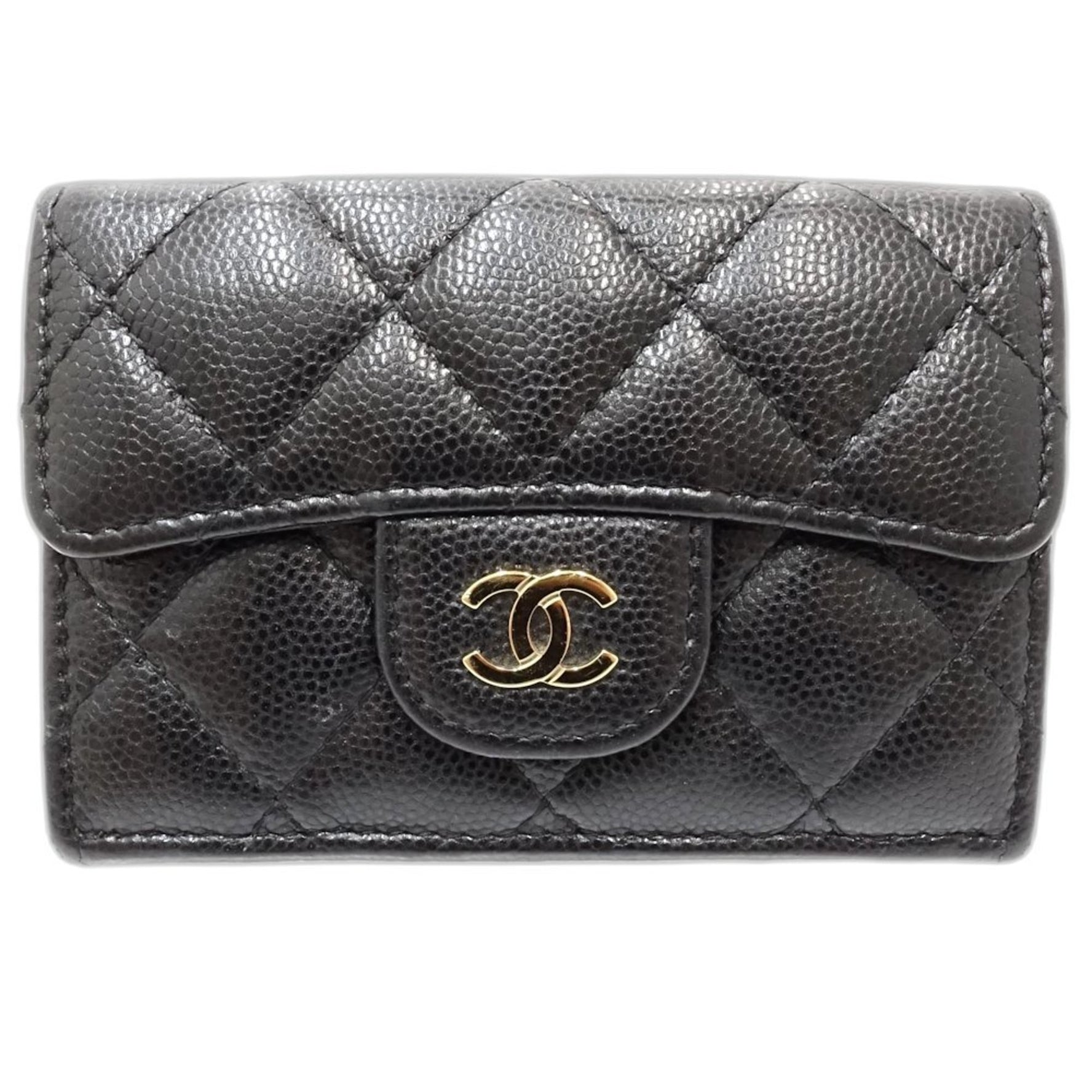 CHANEL Tri-fold Wallet Matelasse Coco Mark Classic Small Flap Caviar Skin