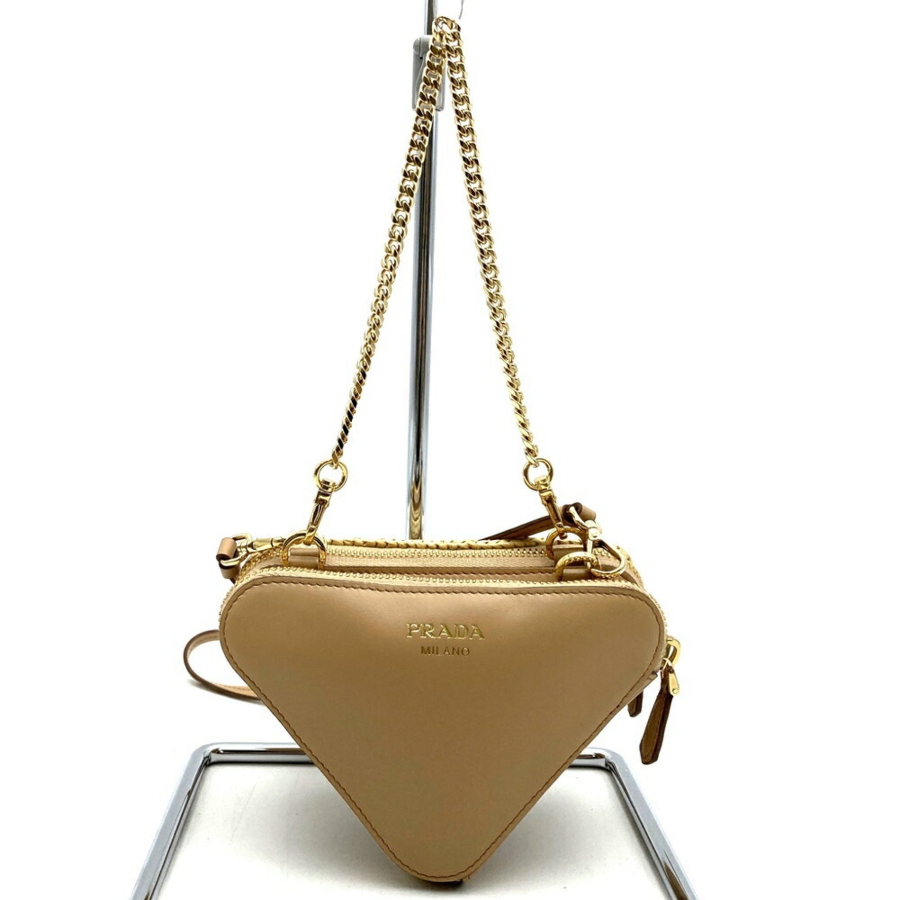 PRADA Triangle Shoulder Bag Chain Raffia