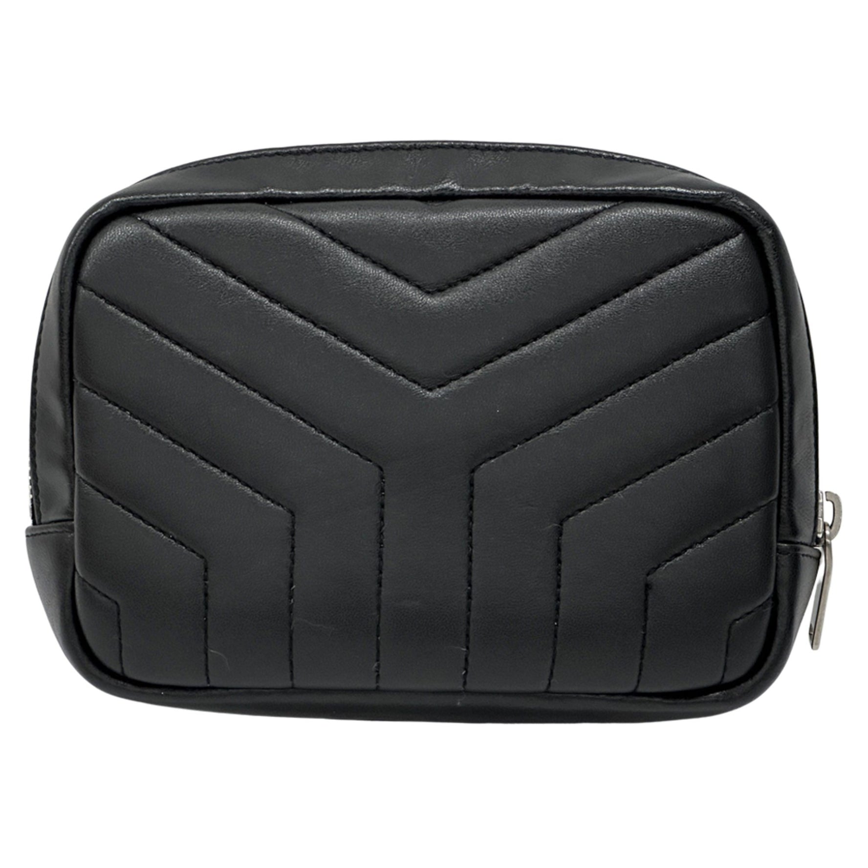 YSL quilted leather pouch, black and silver, Saint Laurent .